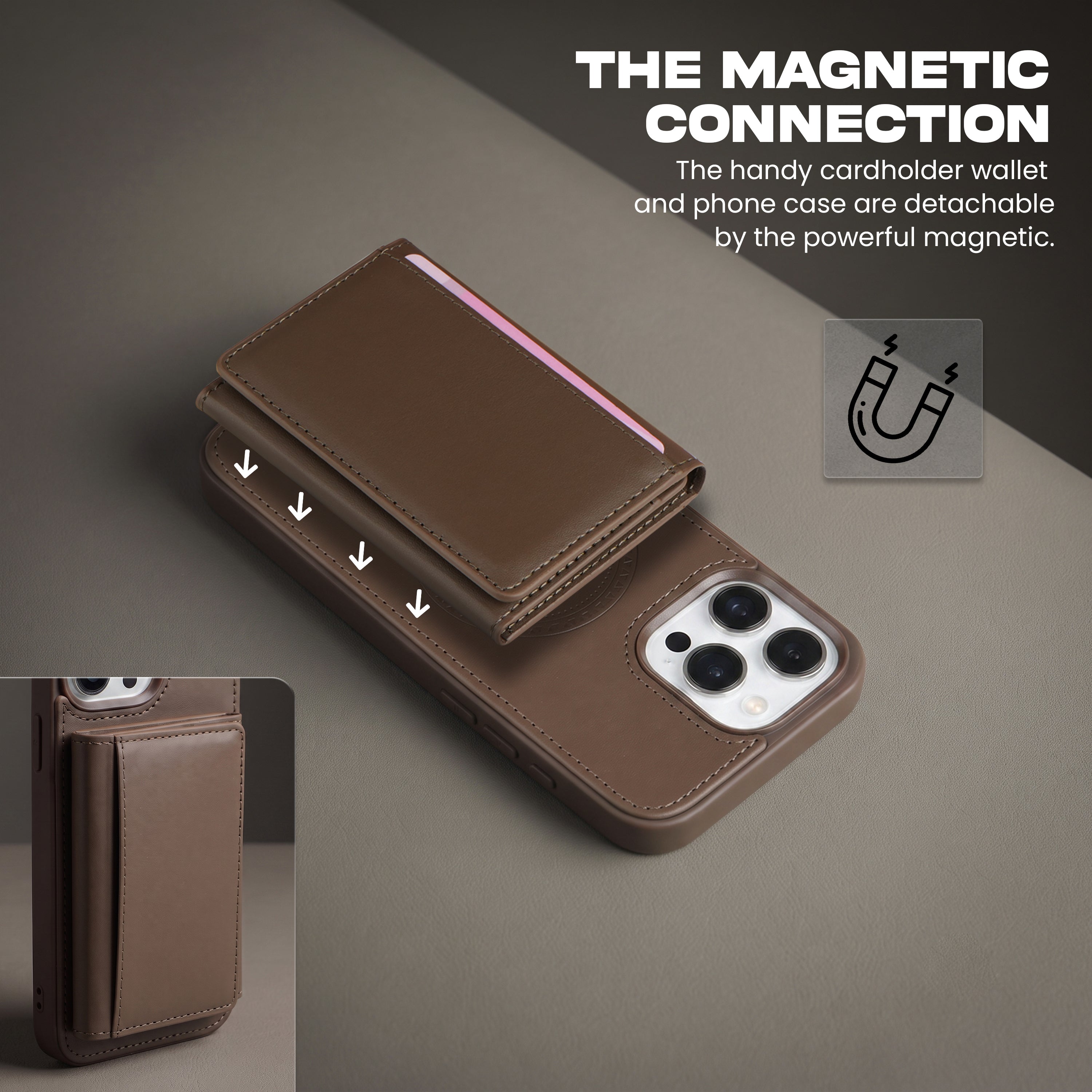 iPhone 16 Pro Max Magnetic Case with Detachable Cardholder - Brown