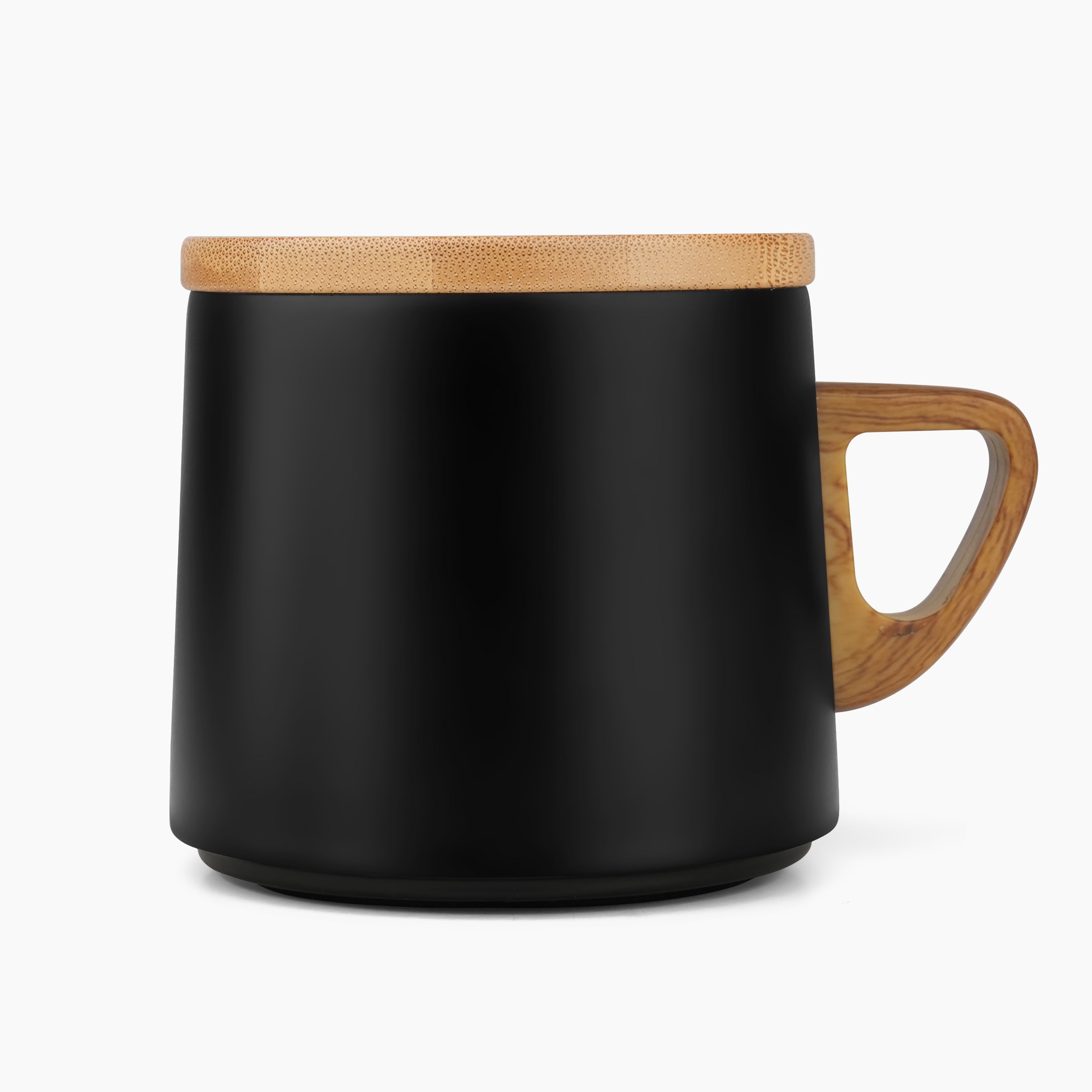 Eco Brew Ceramic Coffee Mug With Bamboo Lid & Saucer - Black