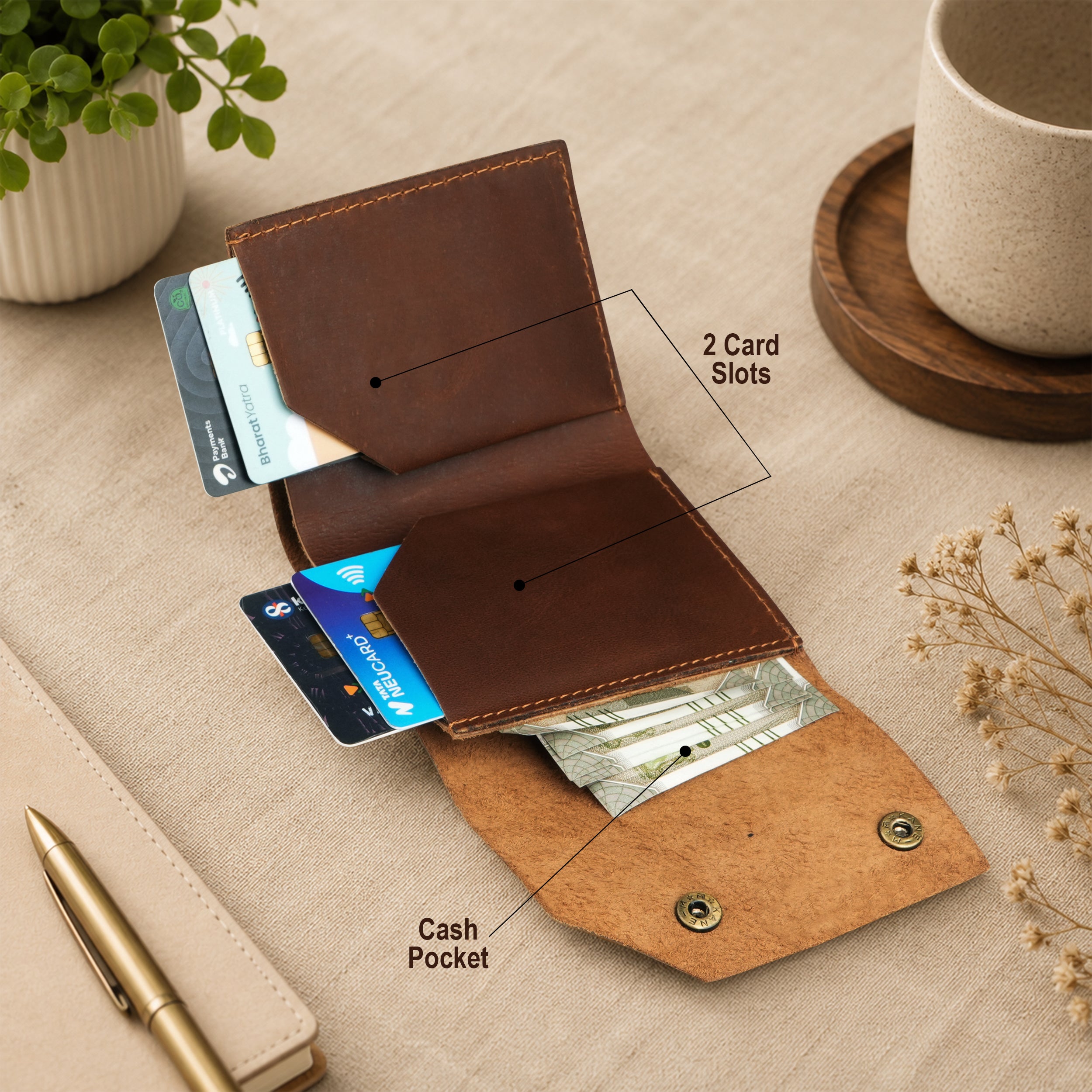 Snapper Minimalist Genuine Leather Wallet - Tan