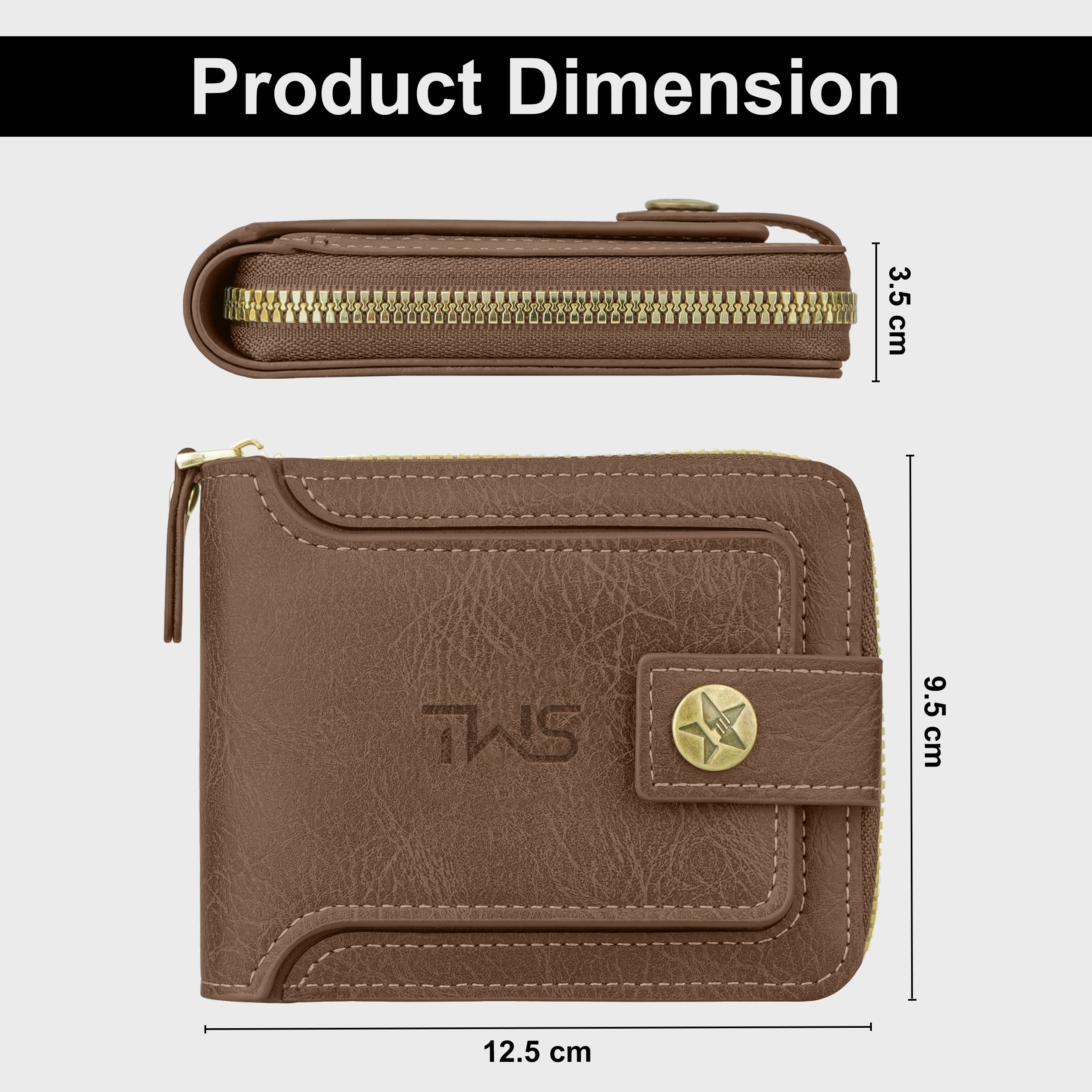Knight Shield Genuine Leather Zipper Wallet - Brown