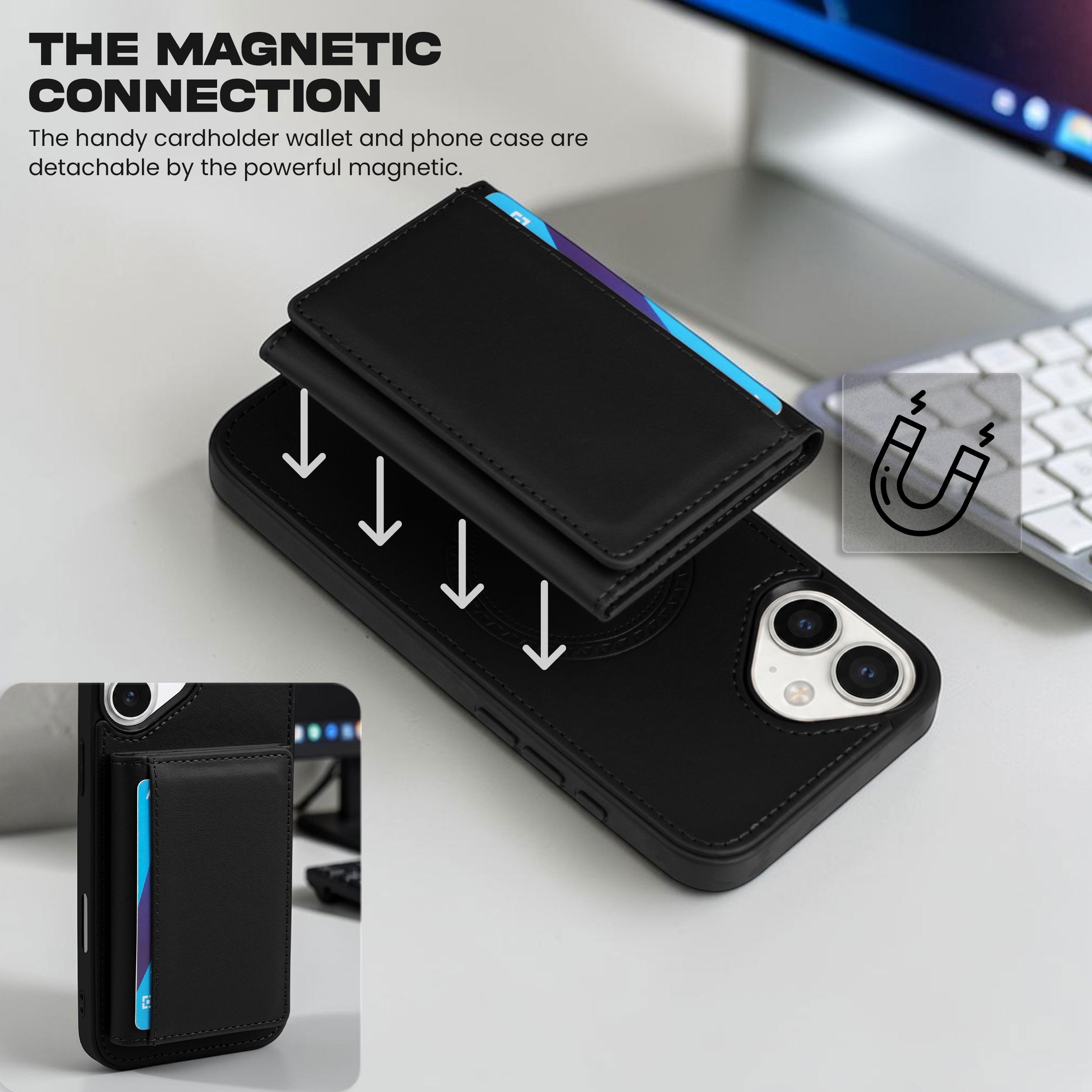 iPhone 16 Plus Magnetic Case with Detachable Cardholder - Black