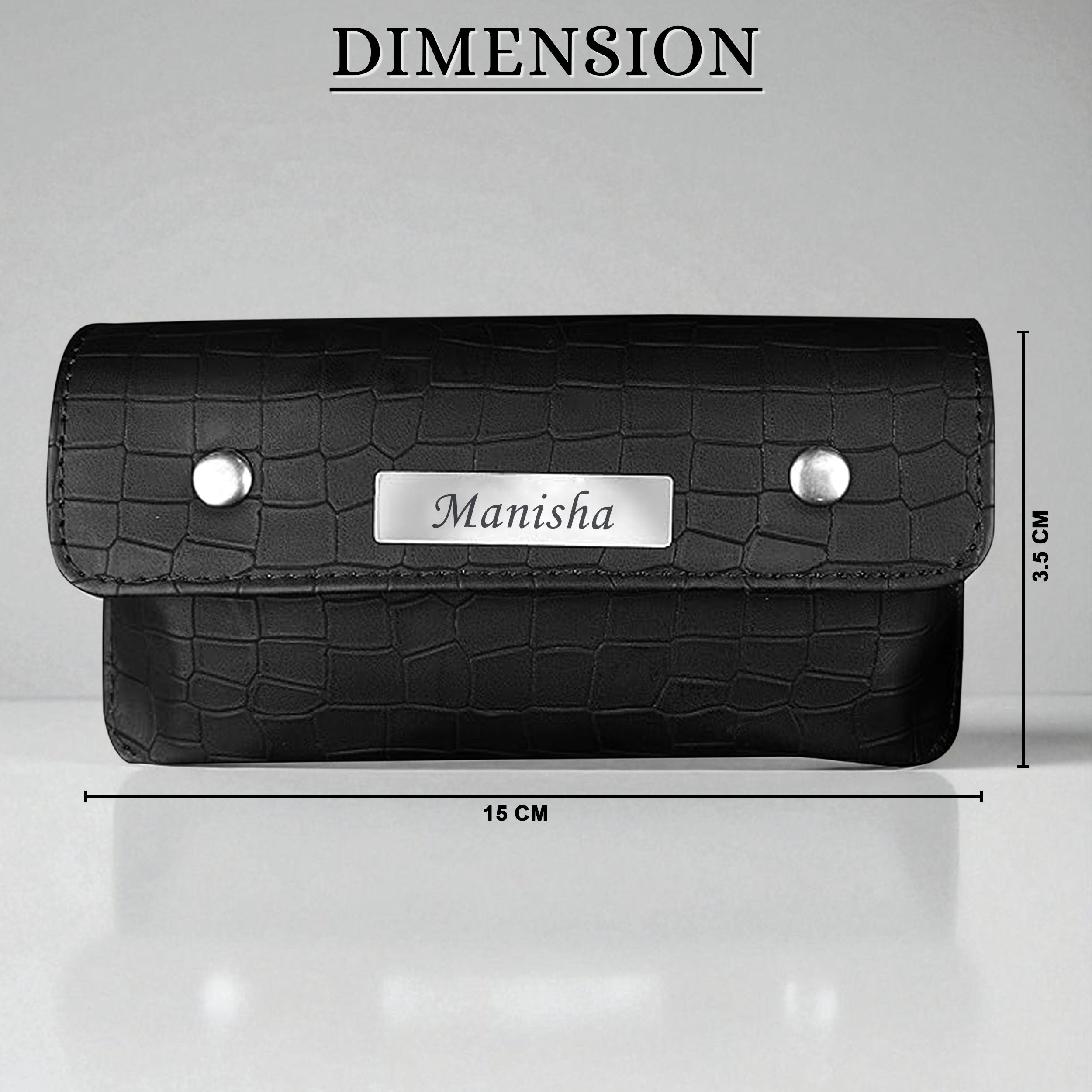 Personalized Croco Design Eyewear Case With Name - Black