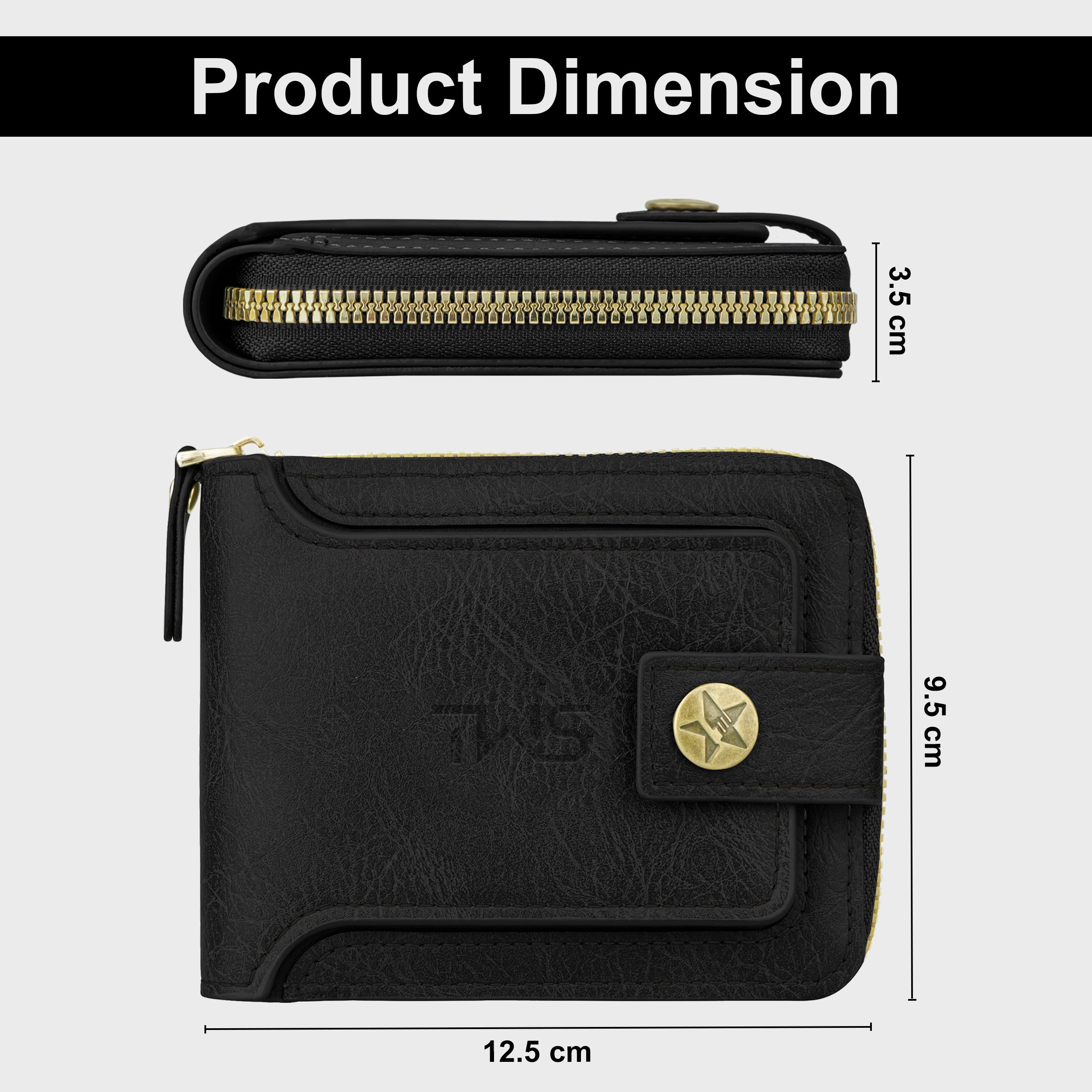 Knight Shield Genuine Leather Zipper Wallet - Black