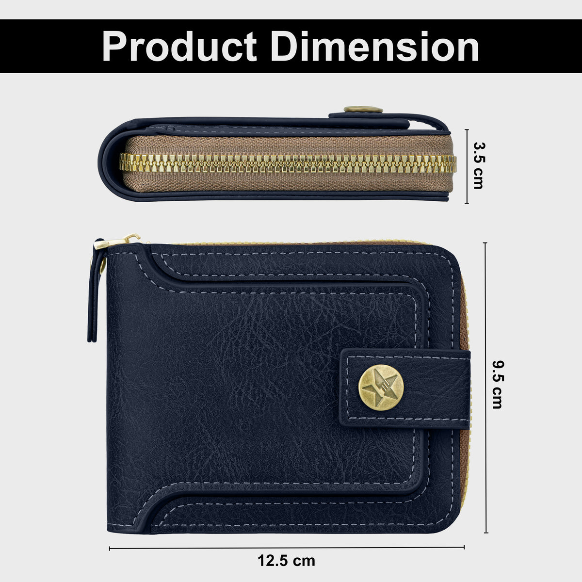 Knight Shield Genuine Leather Zipper Wallet - Blue
