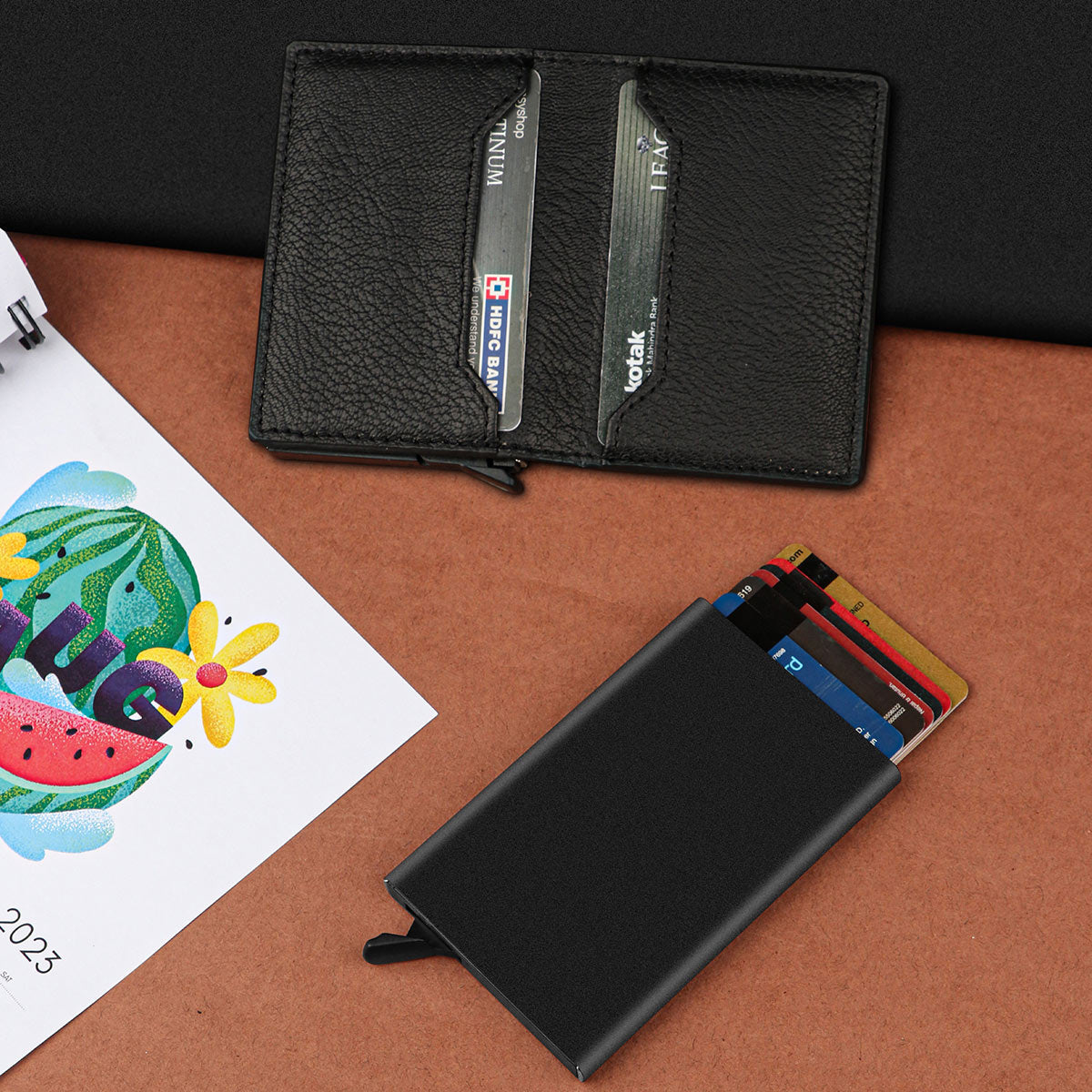 RFID Protected Metal Card Holder With Leather Cover