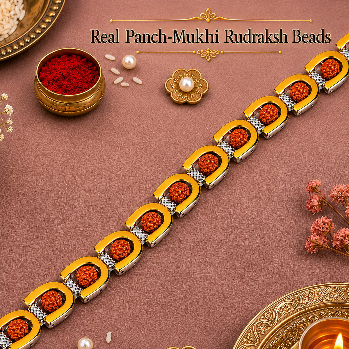 Royale Rudraksh Gold Plated Bracelet Rakhi