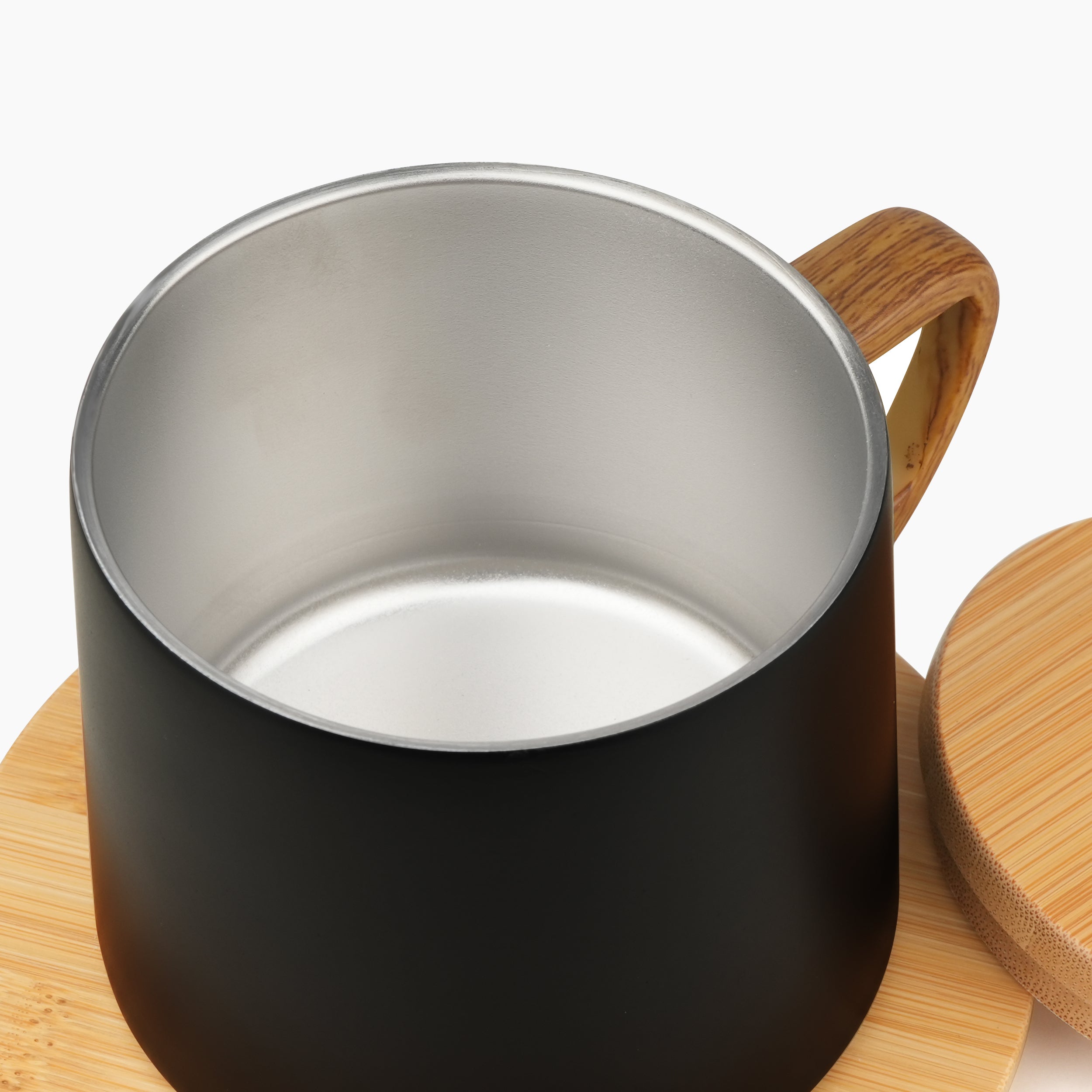 Eco Brew Ceramic Coffee Mug With Bamboo Lid & Saucer - Black