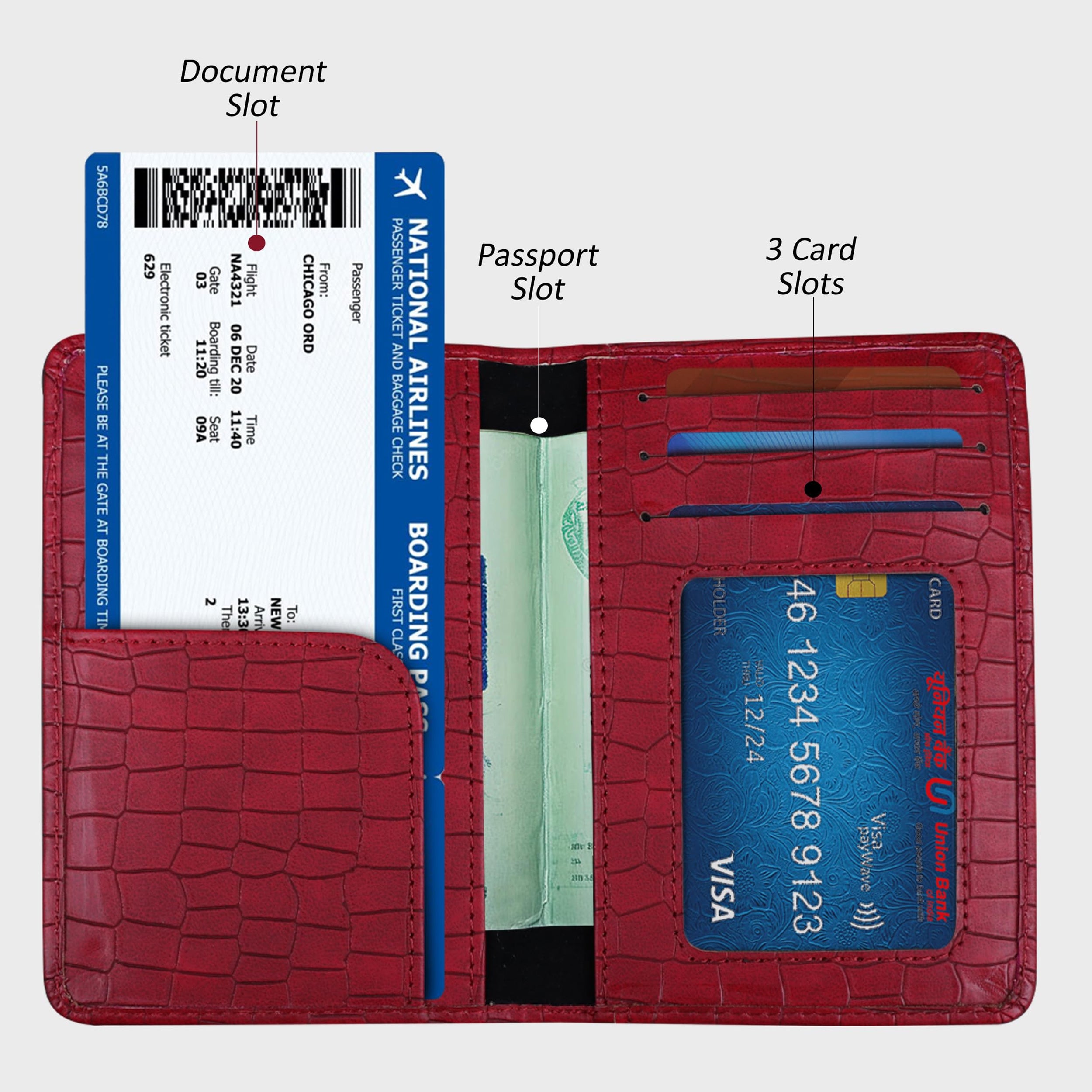 Personalized Croco Design Passport Cover With Name - Red