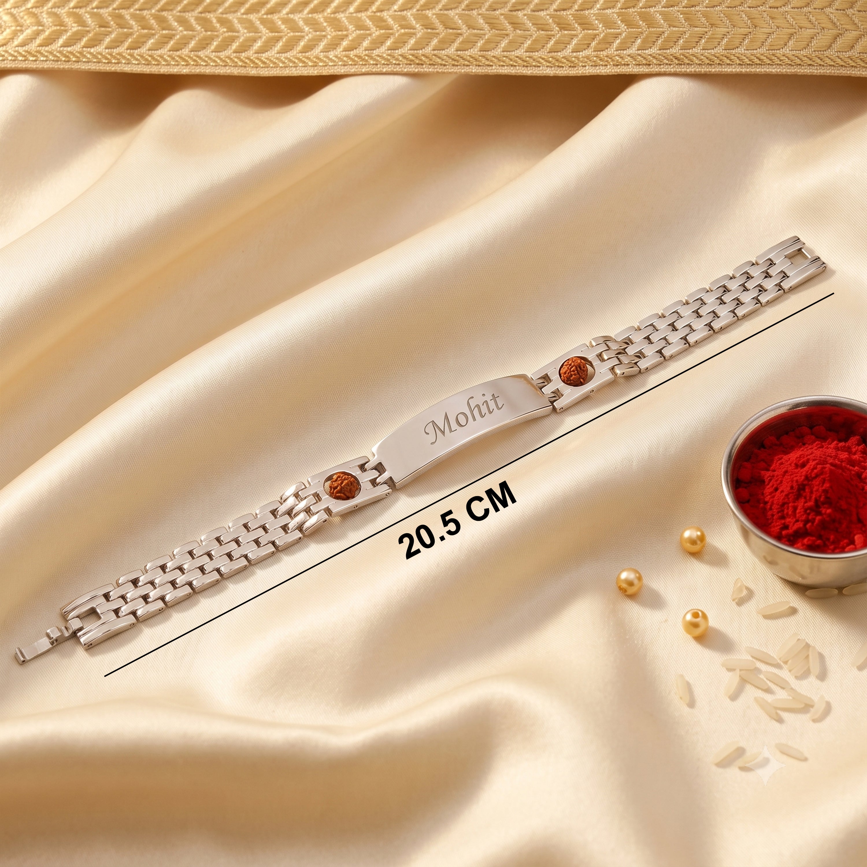 Personalized Rudra Bandhan Bracelet Rakhi With Gift Box - Silver