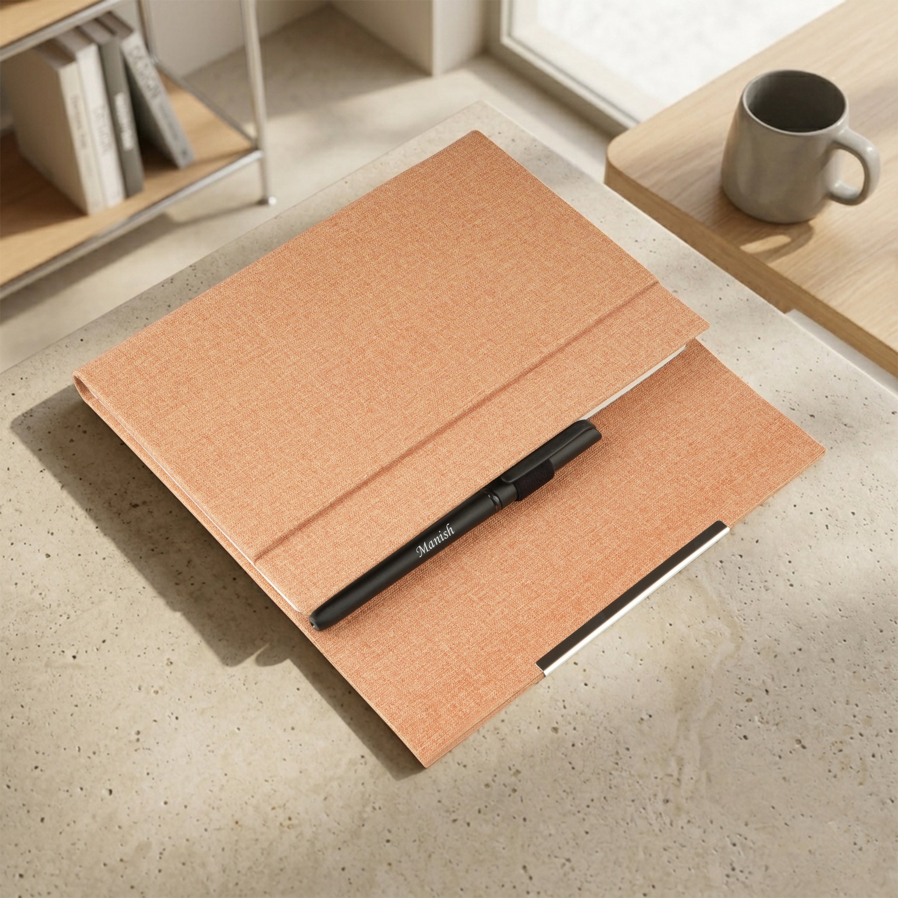 Monarch Personalized A5 Leatherette Diary & Pen Set - Jute Beige