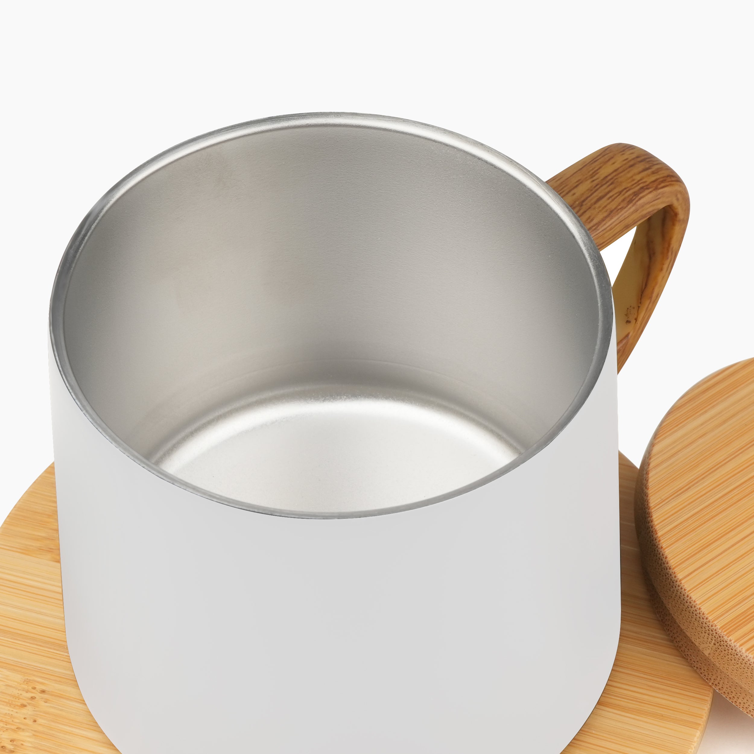 Eco Brew Ceramic Coffee Mug With Bamboo Lid & Saucer - White