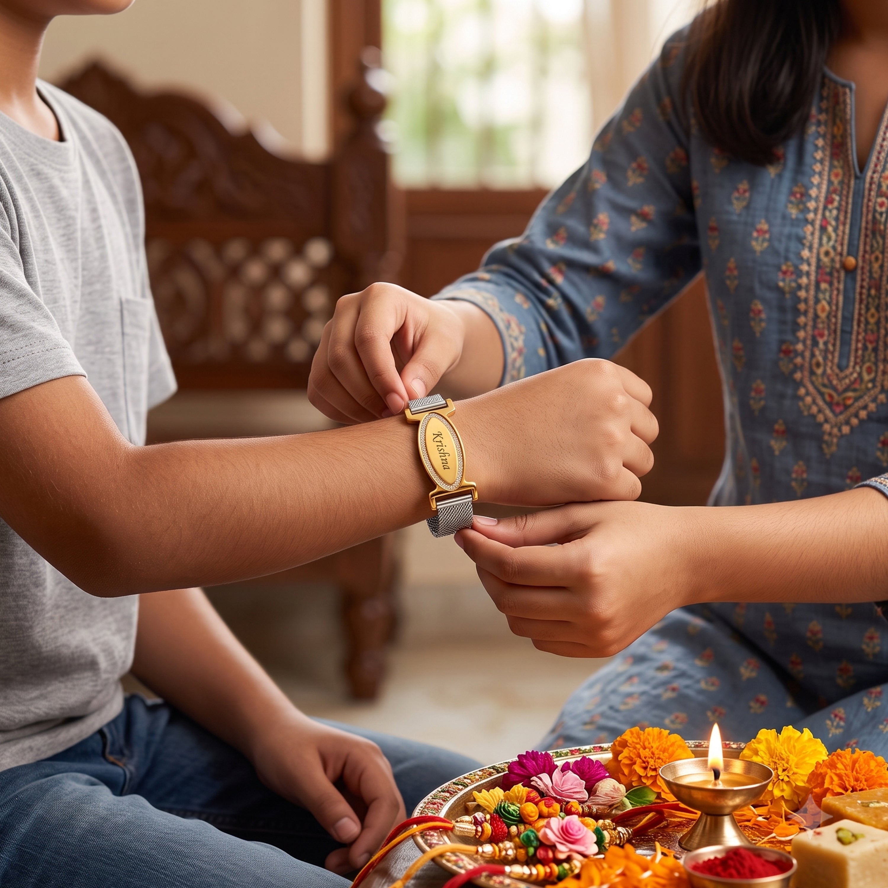 Shahi Bandhan Personalized Bracelet Rakhi With Gift Box