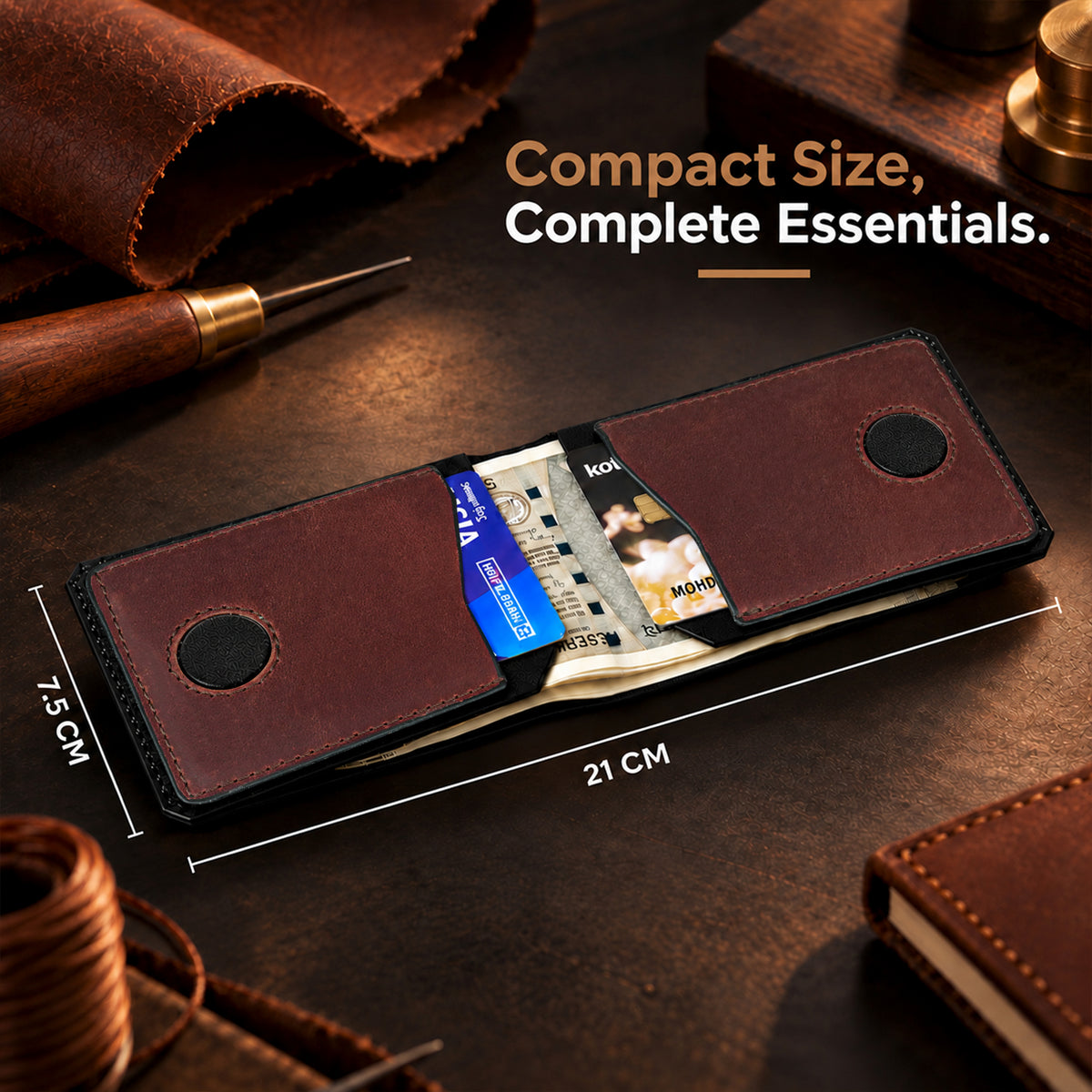 Hunter Dual-Tone Leather Men's Wallet with Magnetic Closure - Brown