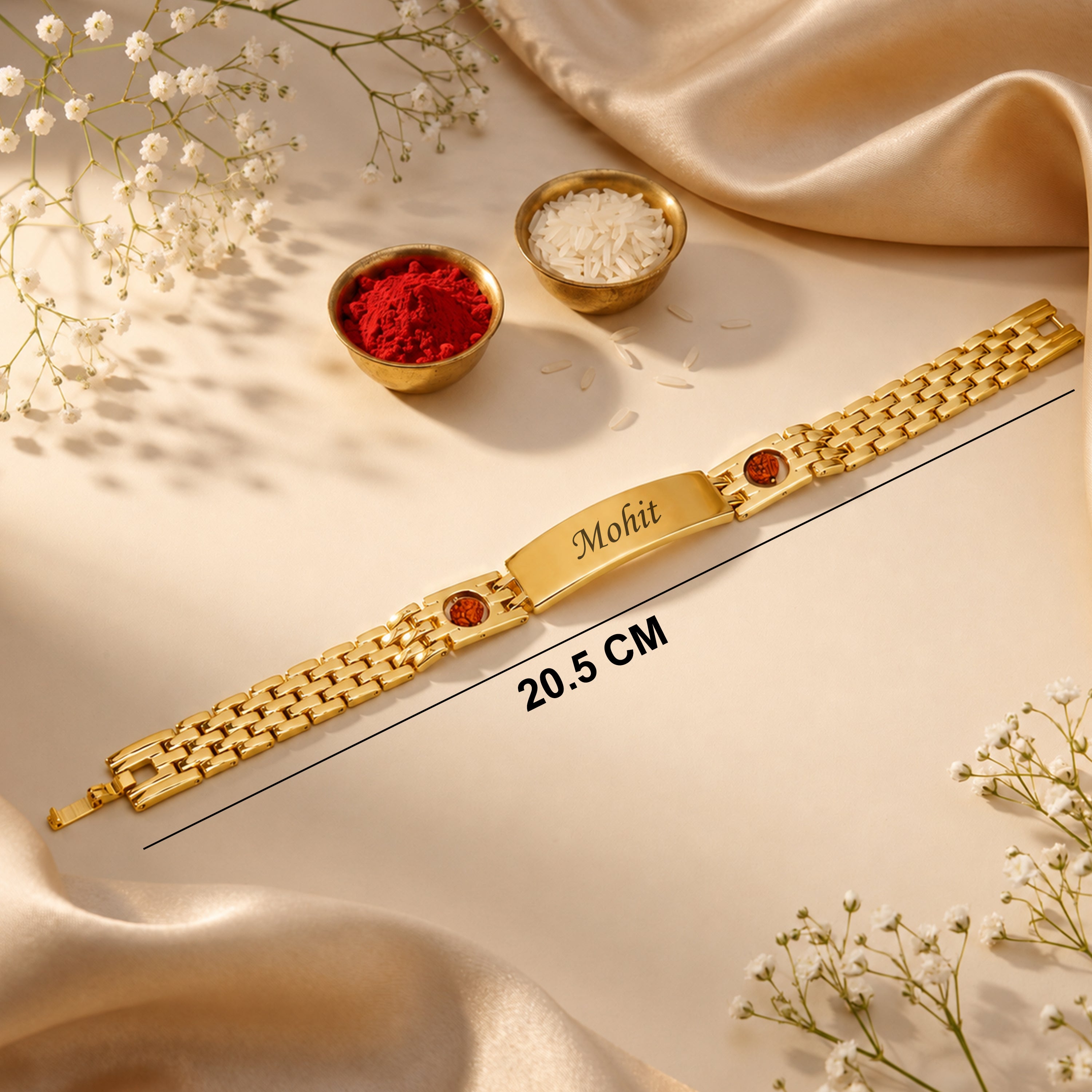 Personalized Rudra Bandhan Bracelet Rakhi With Gift Box - Golden