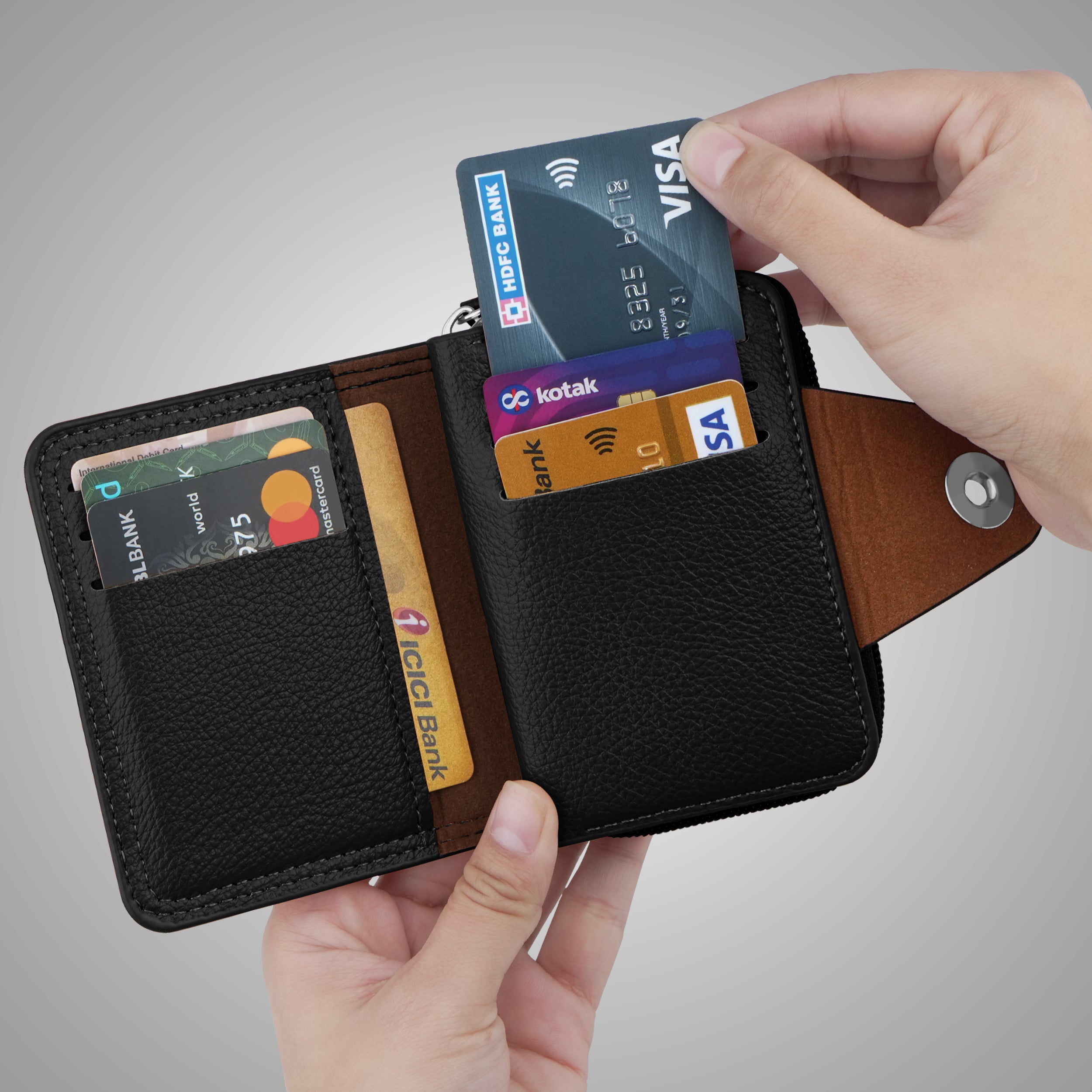 Secure Mate Vegan Leather Zipper Wallet - Black Tan