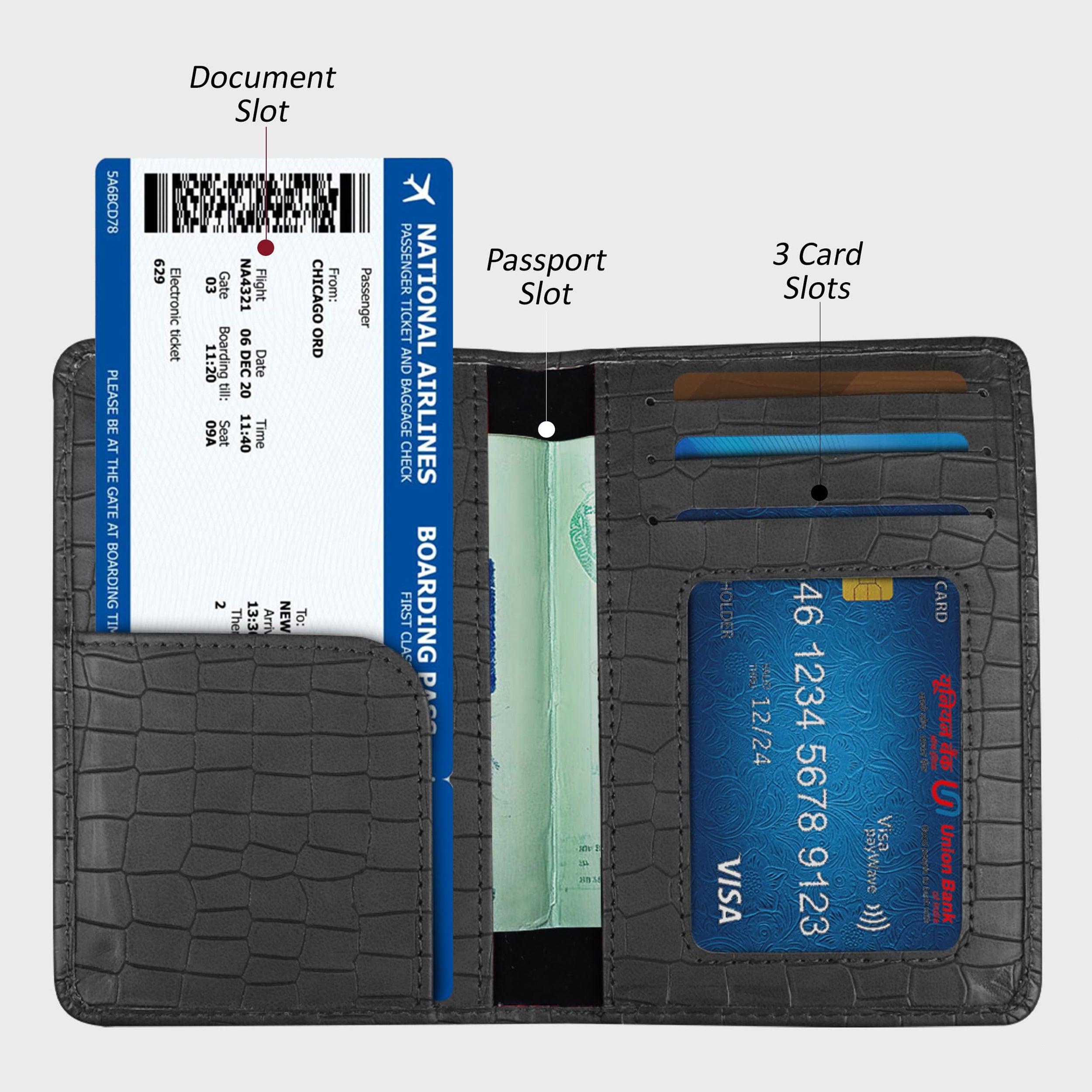 Personalized Croco Design Passport Cover With Name - Grey