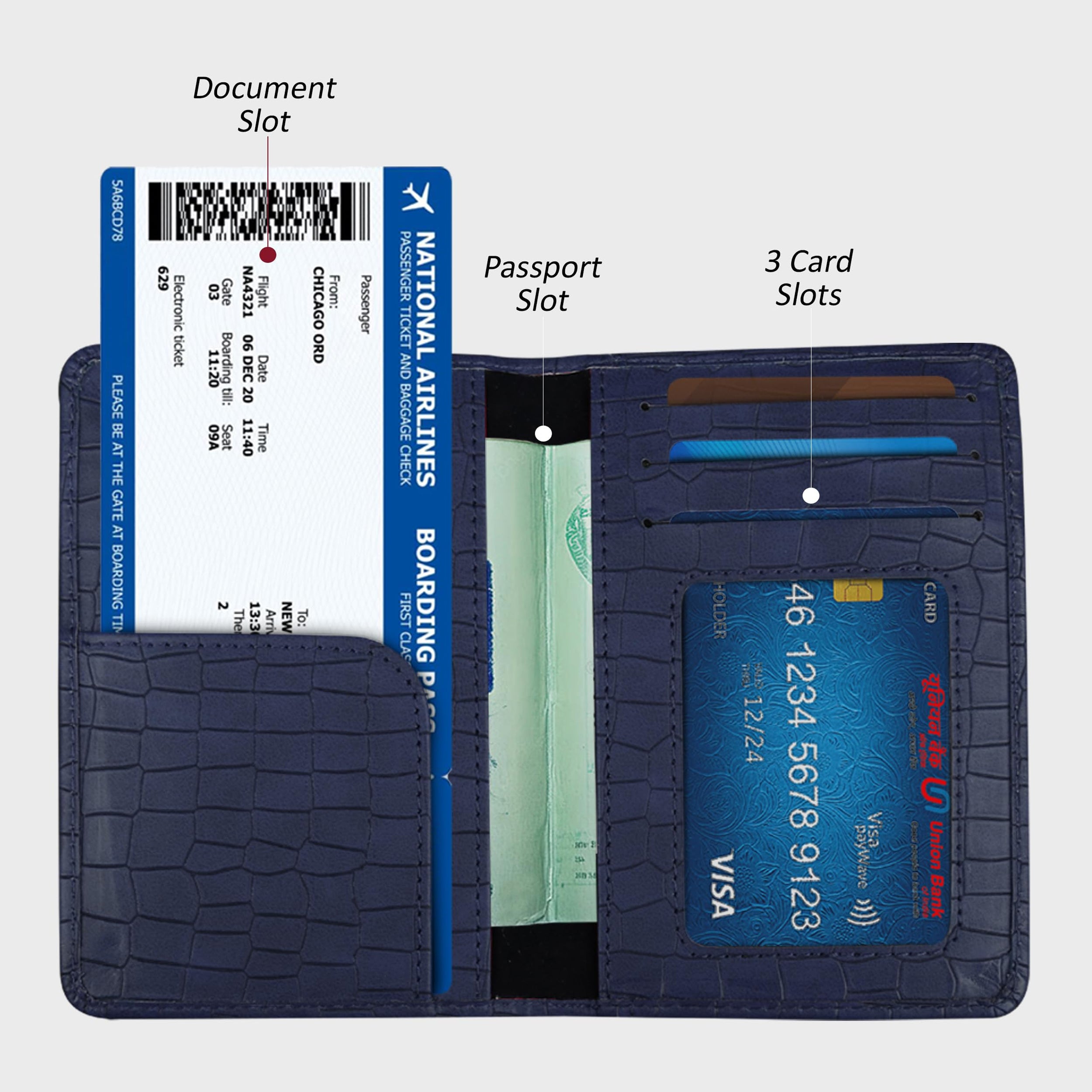 Personalized Croco Design Passport Cover With Name - Blue