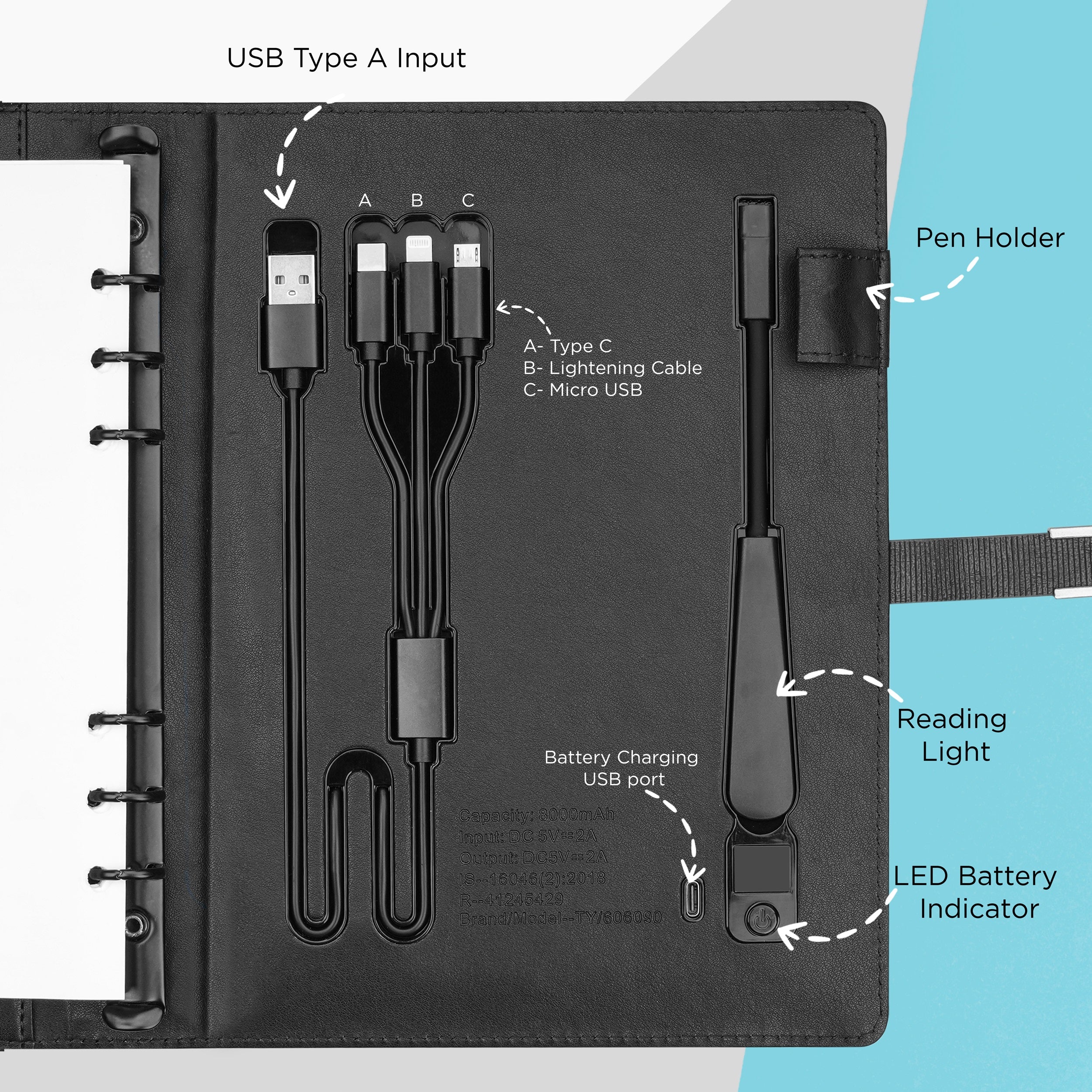 Personalized Diary & Pen Gift Set With Inbuilt LED light & Wireless Charging