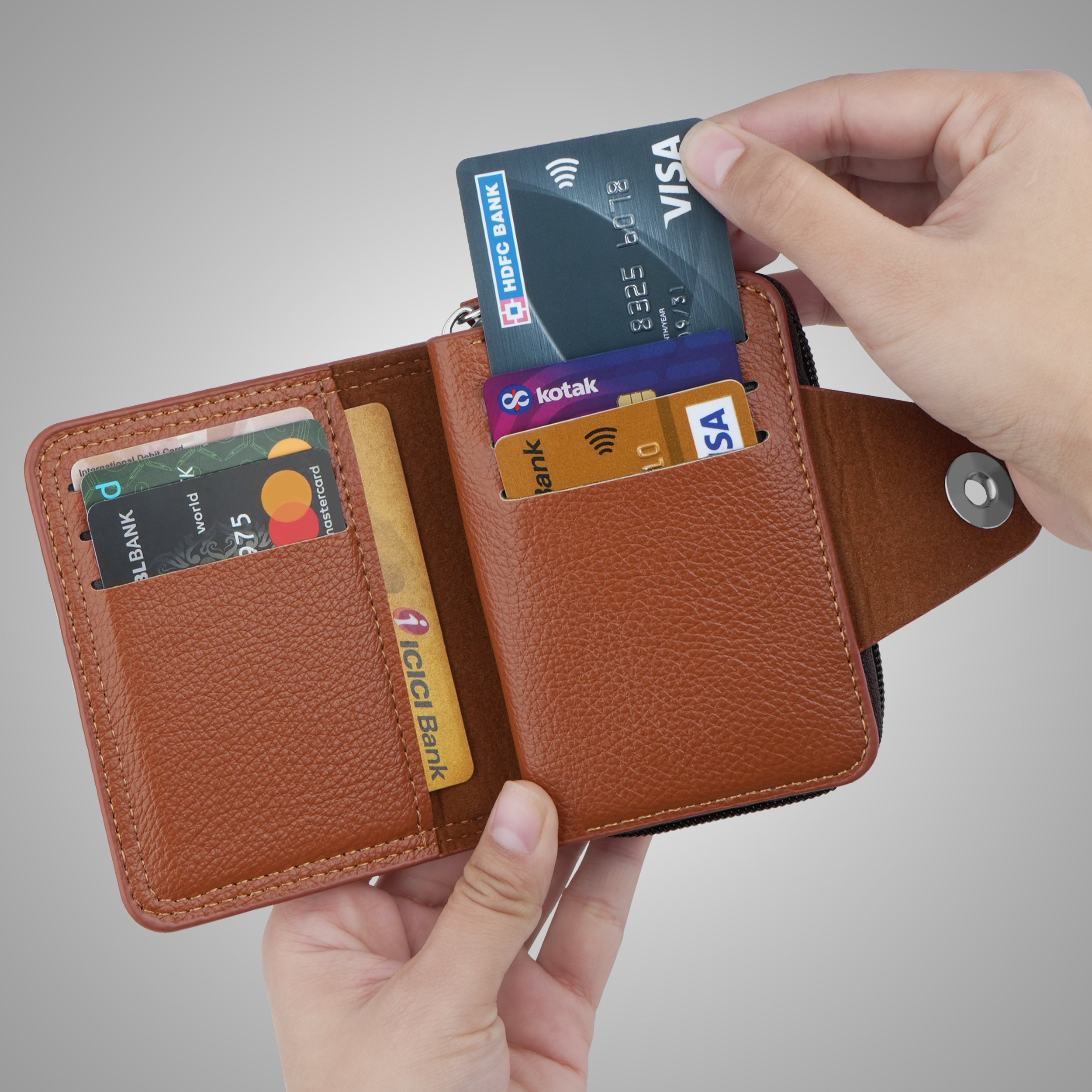 Secure Mate Vegan Leather Zipper Wallet - Tan Brown