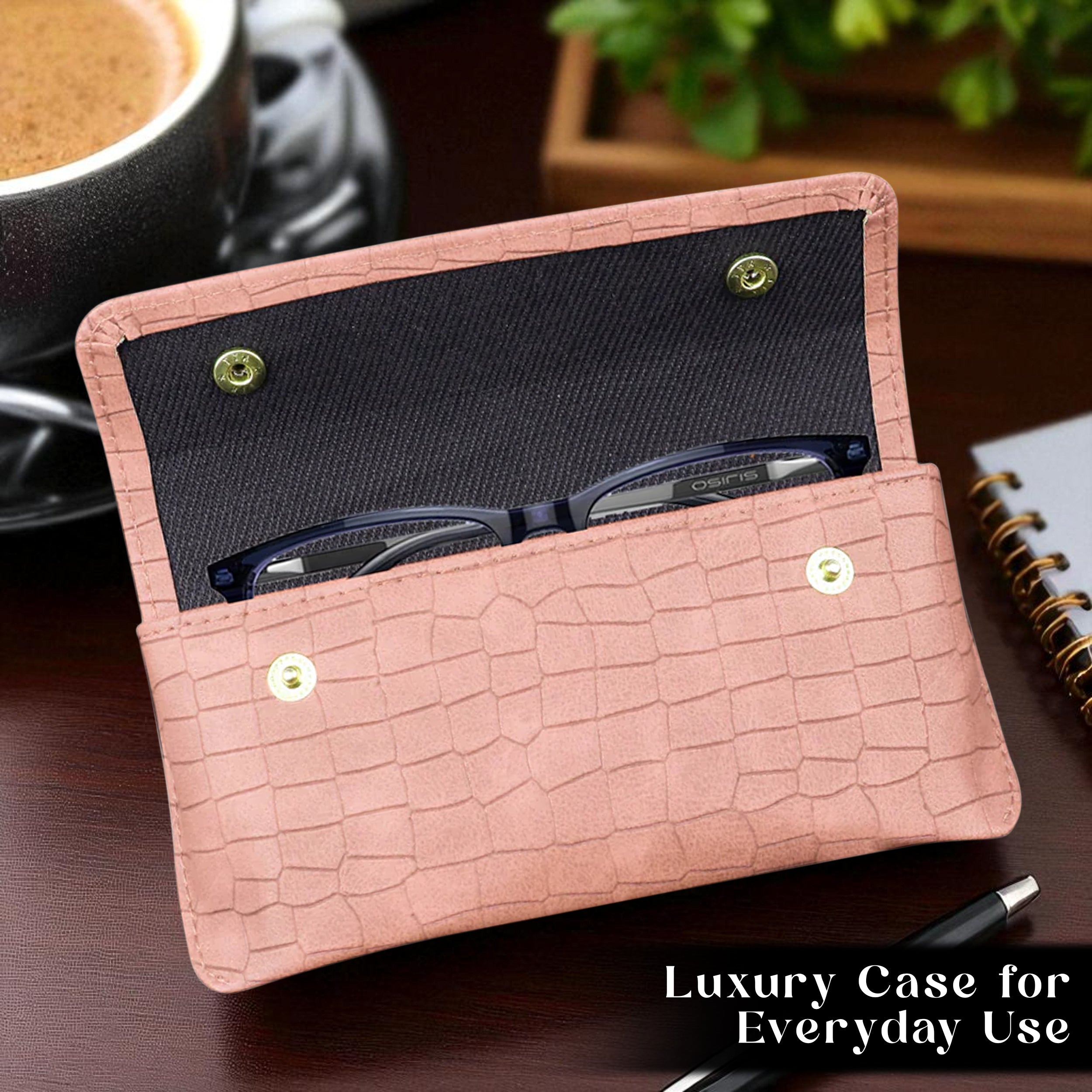 Personalized Croco Design Eyewear Case With Name - Beige