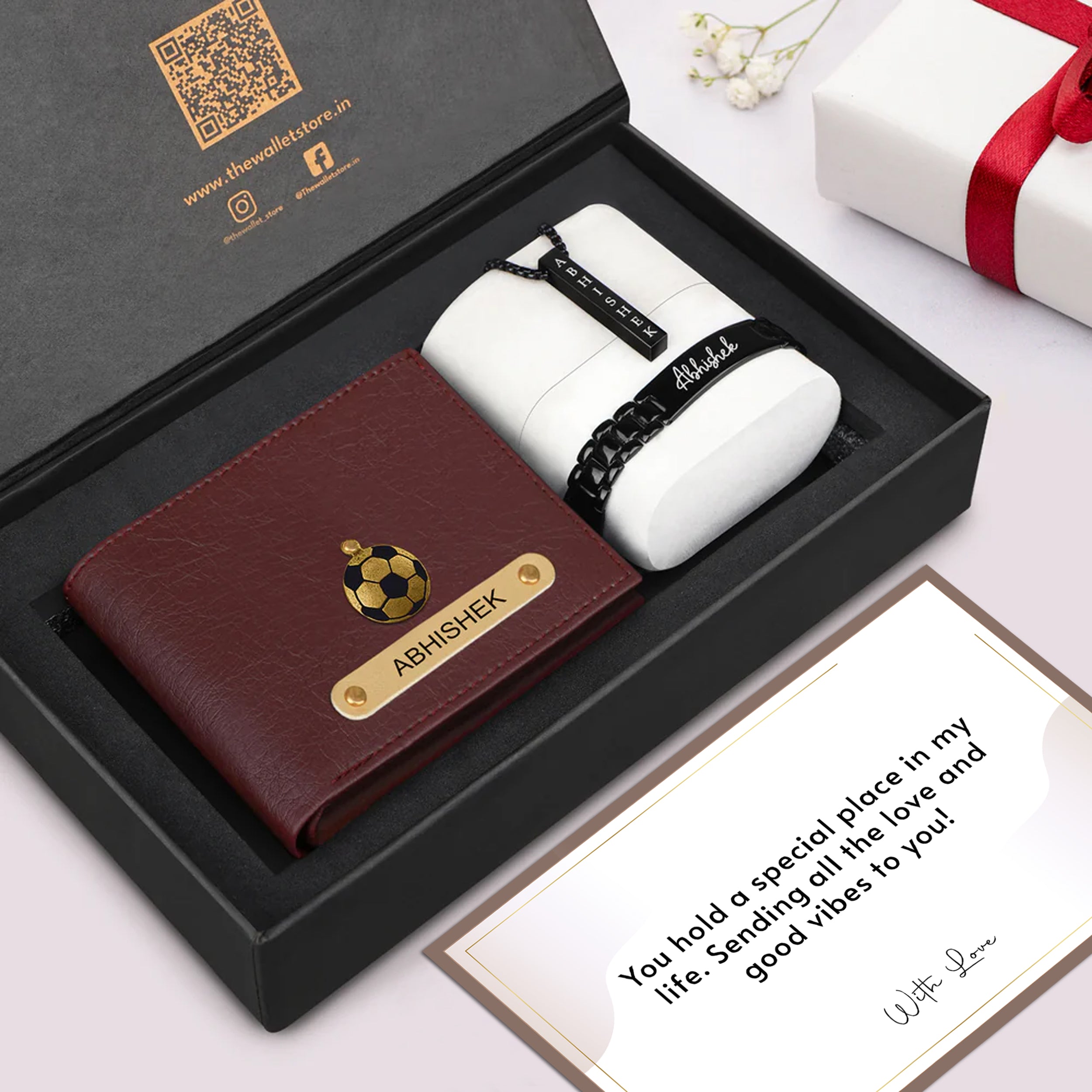 Personalized Modern Man Wallet, Necklace & Bracelet Gift Set
