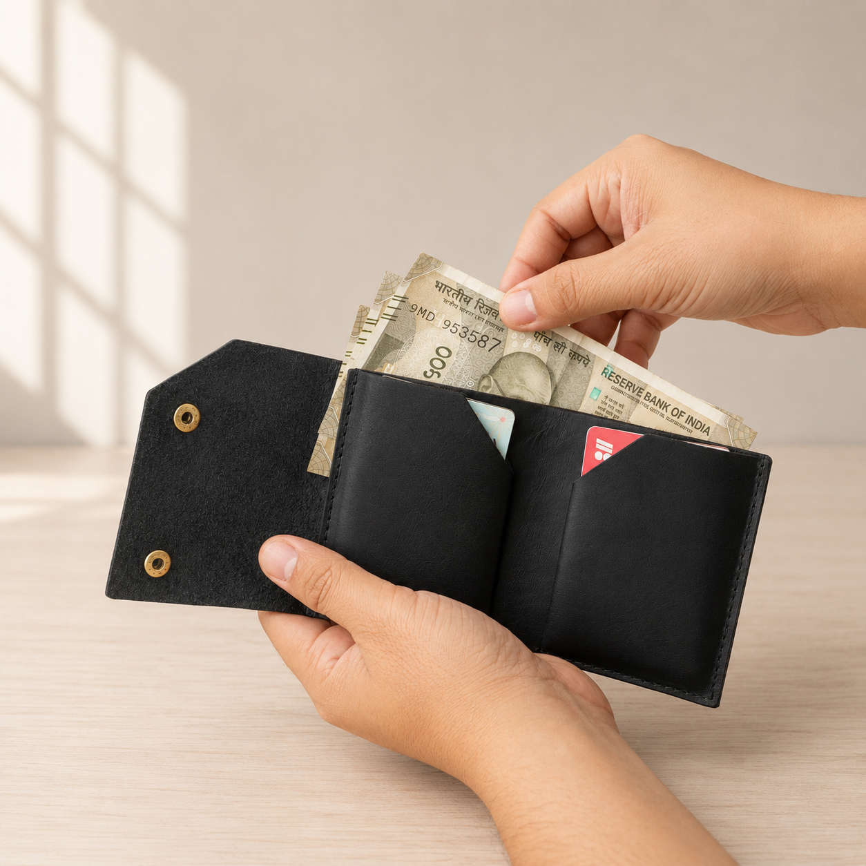 Snapper Minimalist Genuine Leather Wallet - Black