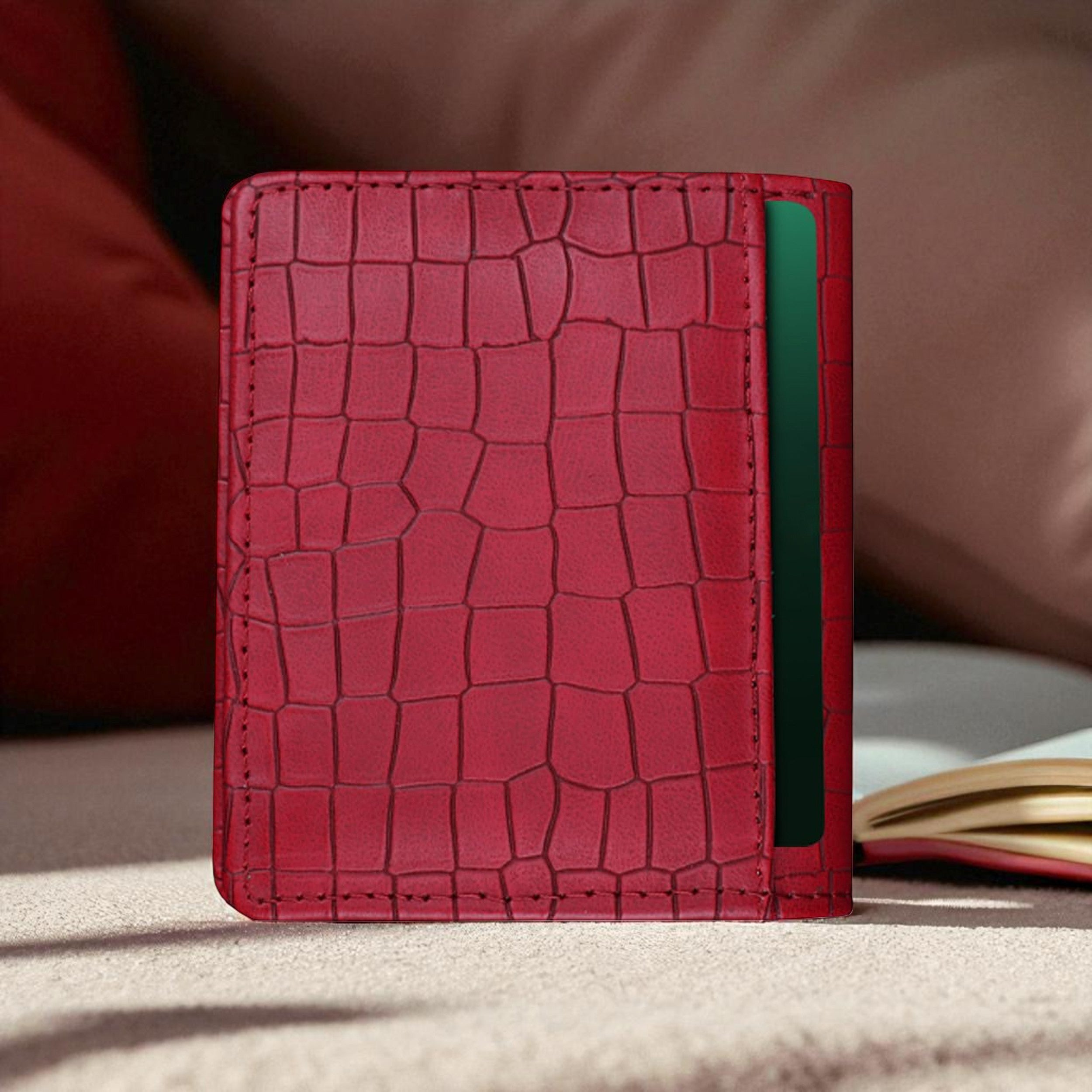 Personalized Croco Design Cardholder With Name - Red