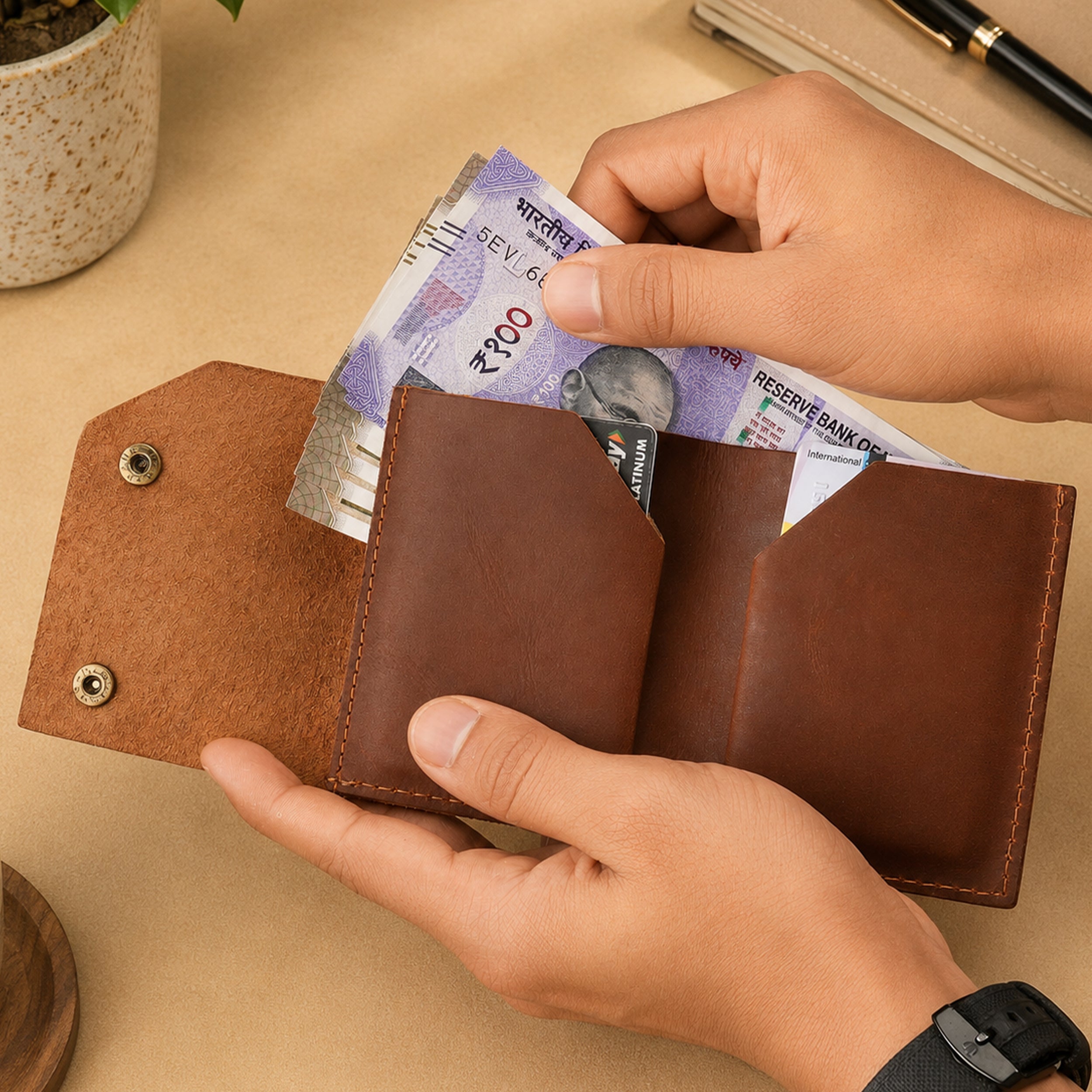 Snapper Minimalist Genuine Leather Wallet - Tan
