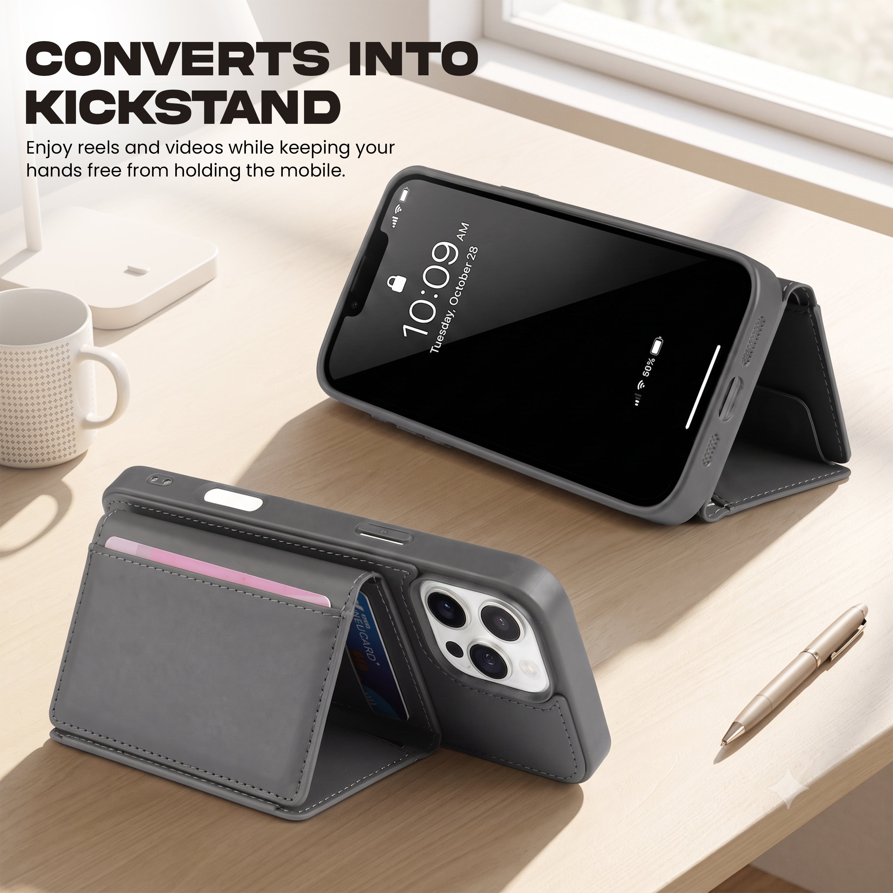iPhone 16 Pro Max Magnetic Case with Detachable Cardholder - Grey