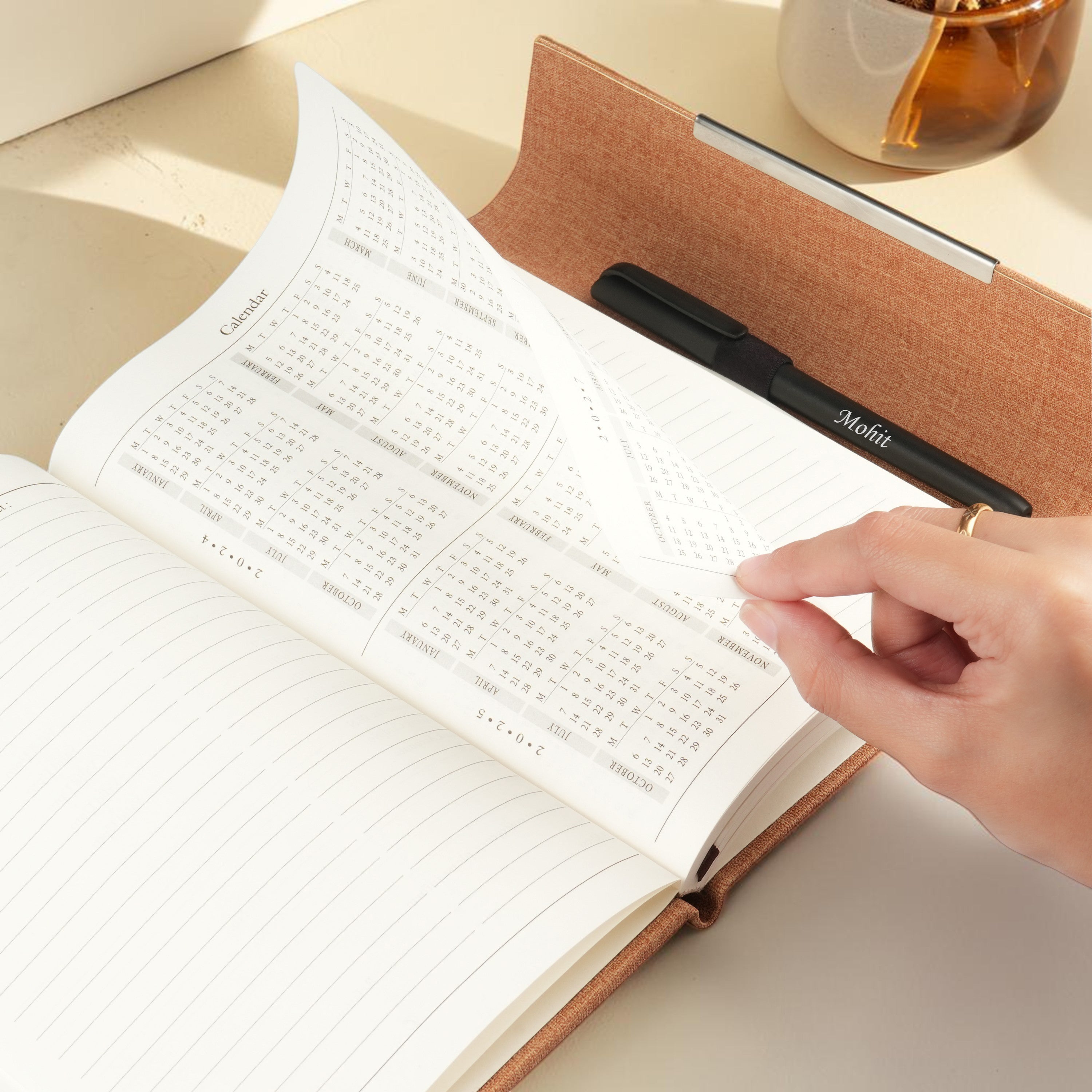 Monarch Personalized A5 Leatherette Diary & Pen Set - Jute Beige