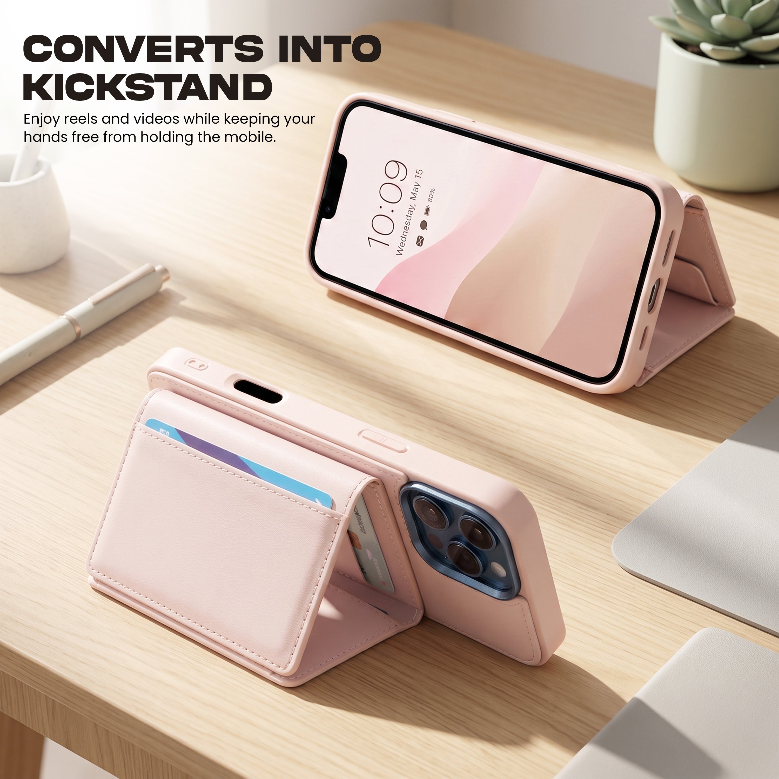iPhone 16 Pro Max Magnetic Case with Detachable Cardholder - Pink