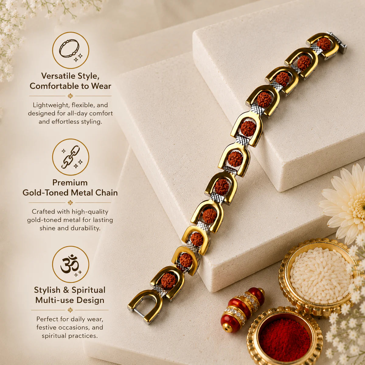Royale Rudraksh Gold Plated Bracelet Rakhi