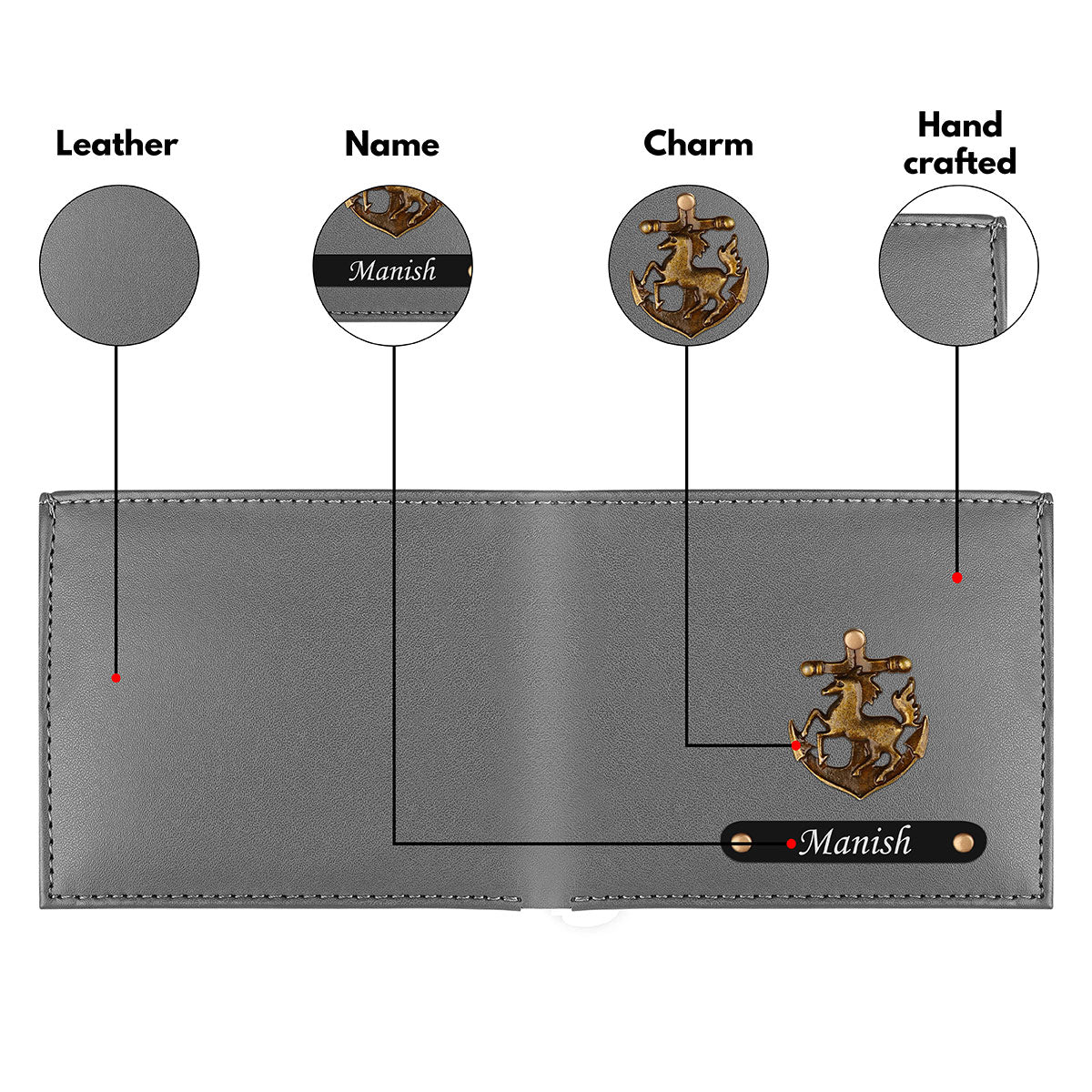 Personalized Leather Wallet With Name & Charm For Men