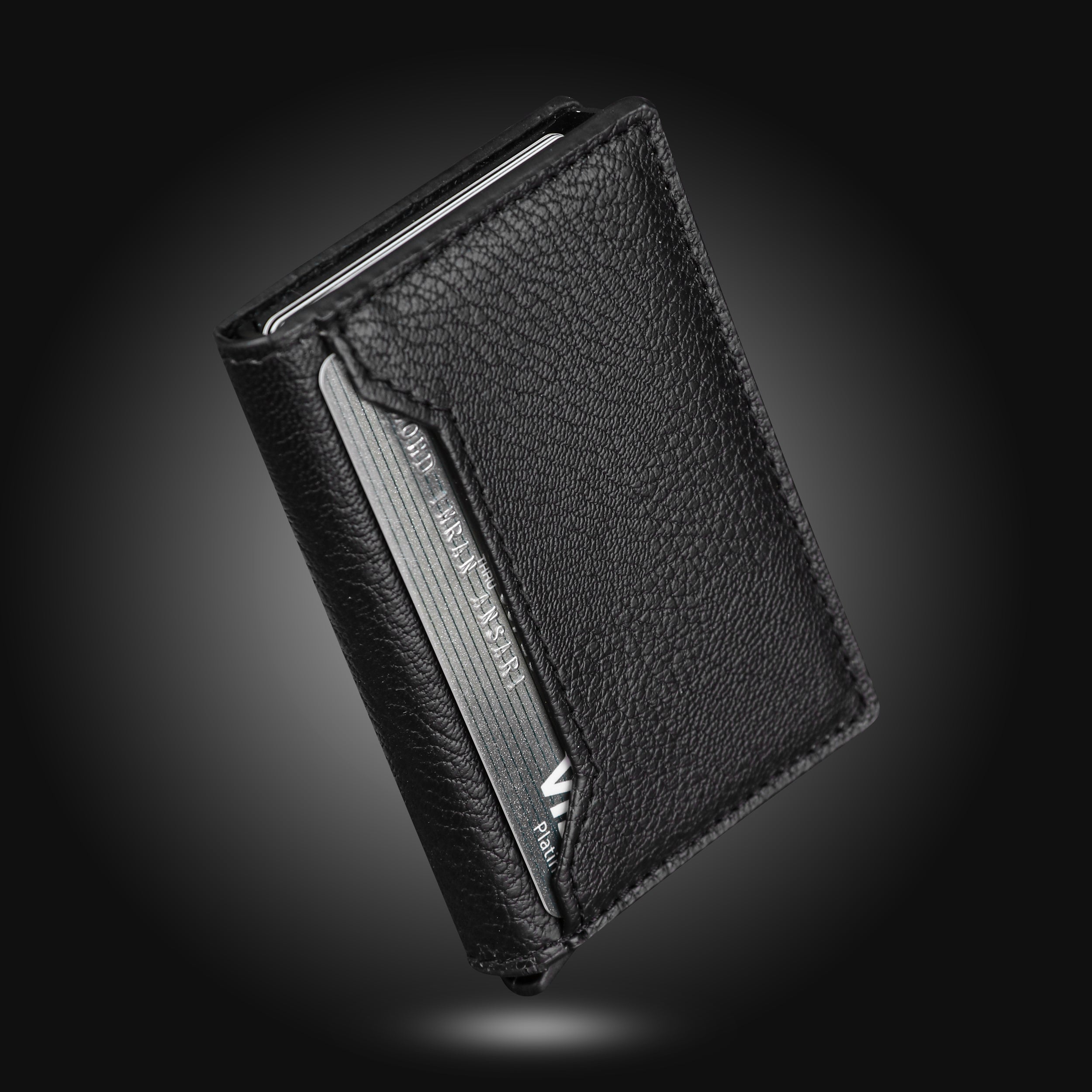Personalized RFID Protected Metal Card Holder With Leather Cover