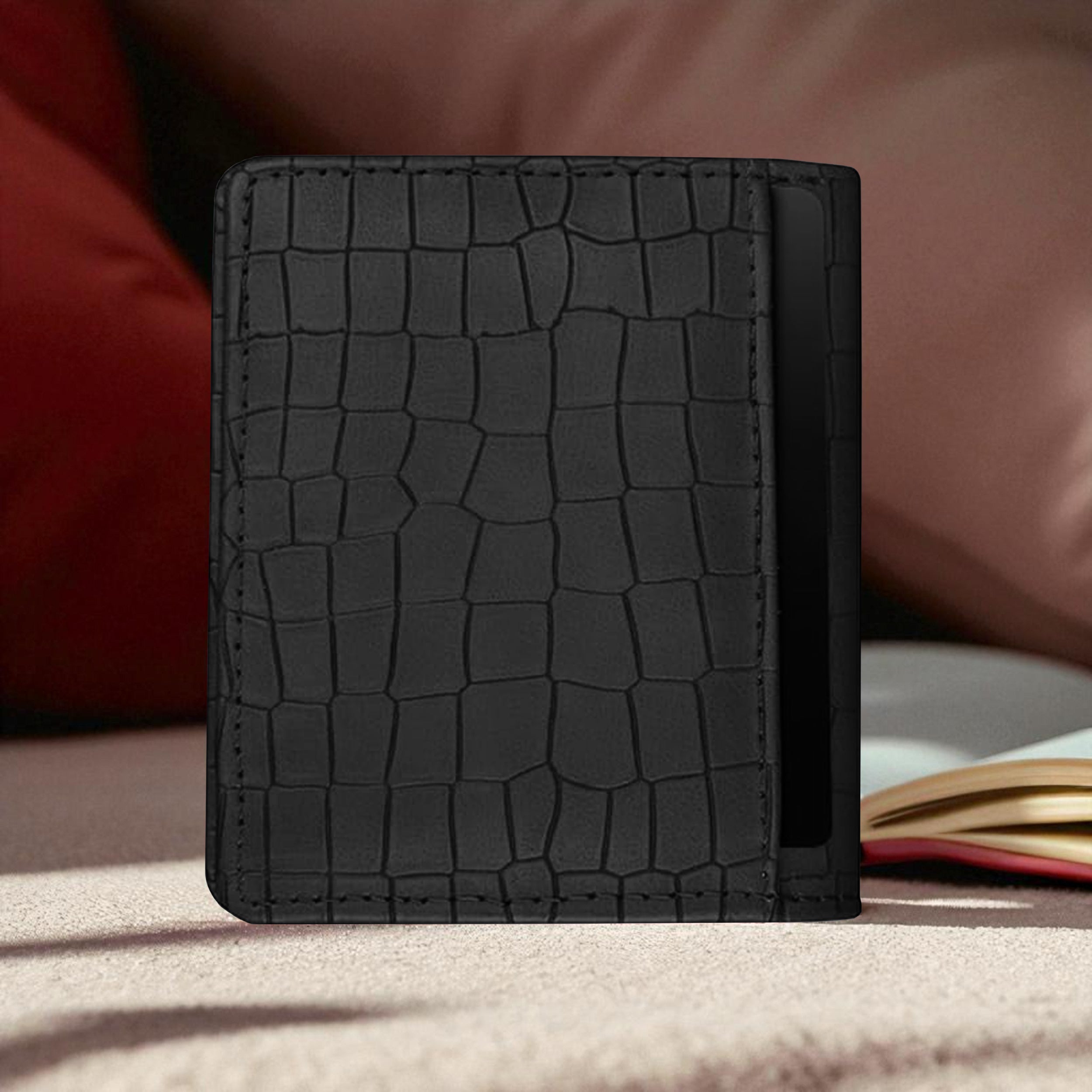 Personalized Croco Design Cardholder With Name - Black