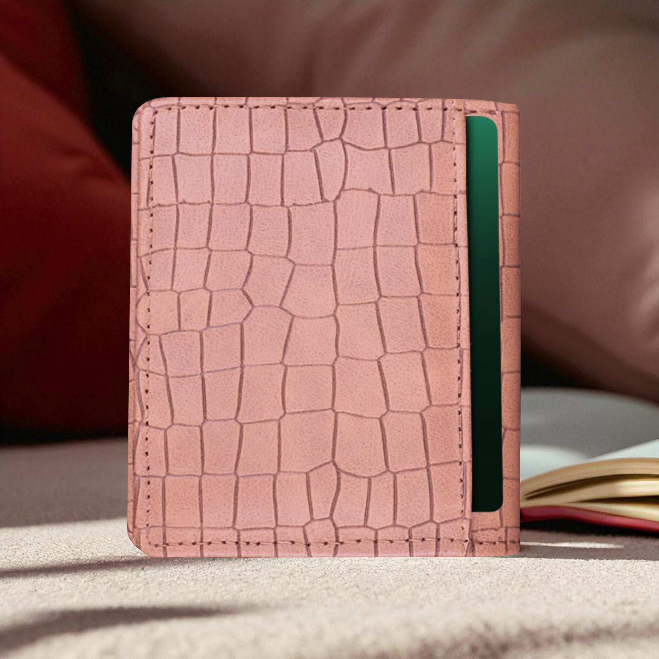 Personalized Croco Design Cardholder With Name - Beige