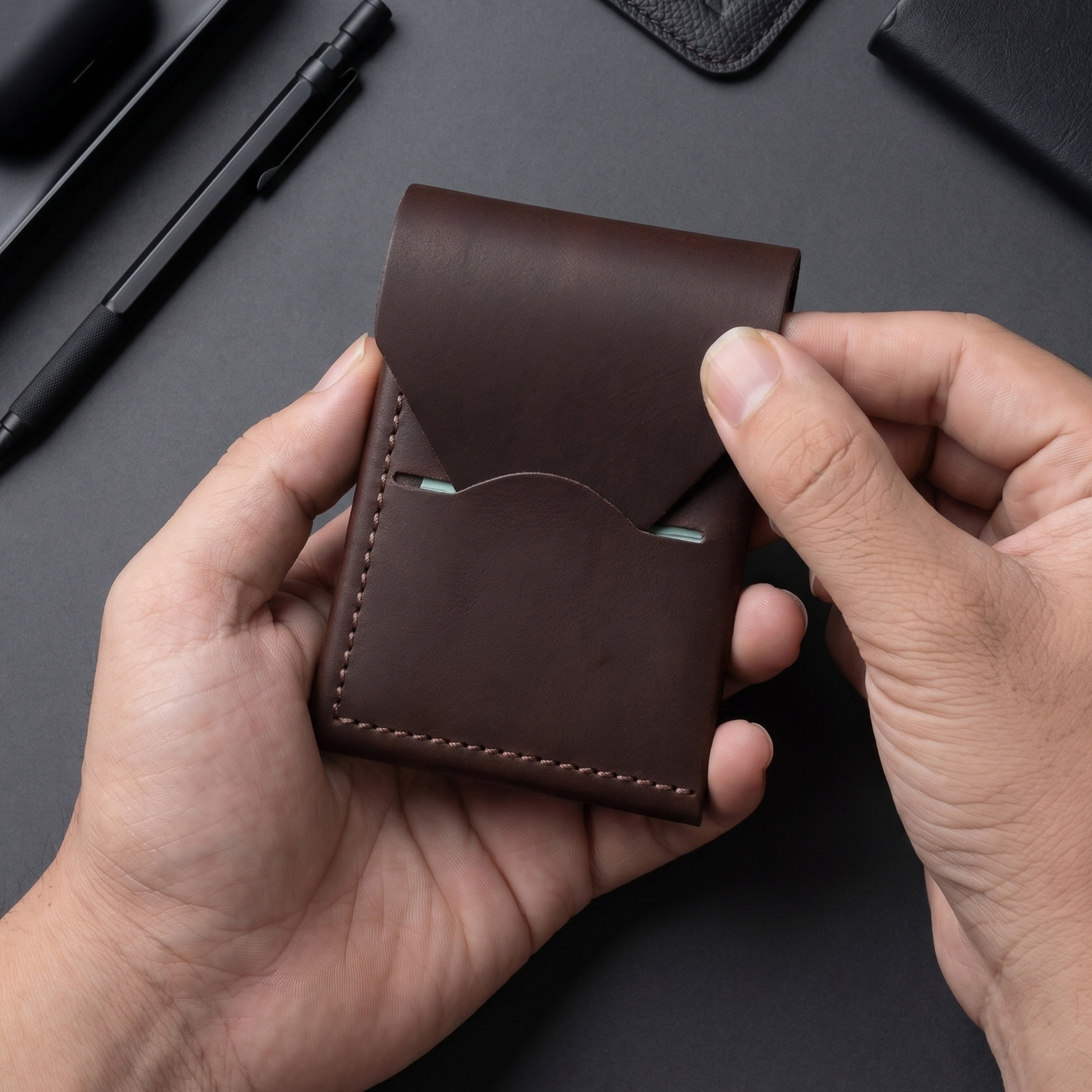 Urban Flip Genuine Leather Wallet - Dark Brown