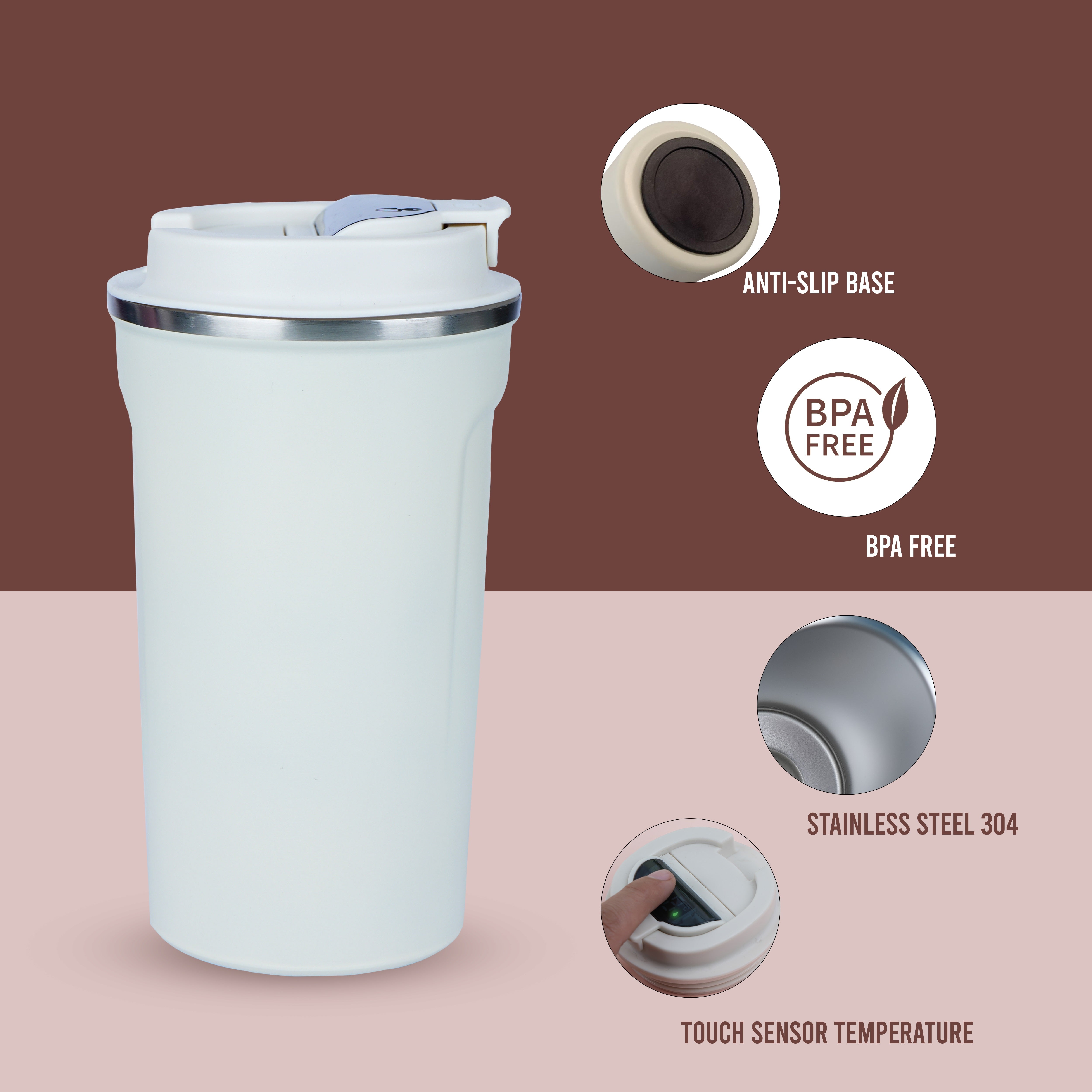 Stainless Steel Vacuum Insulated Coffee Mug With Smart LED Temperature Sensor