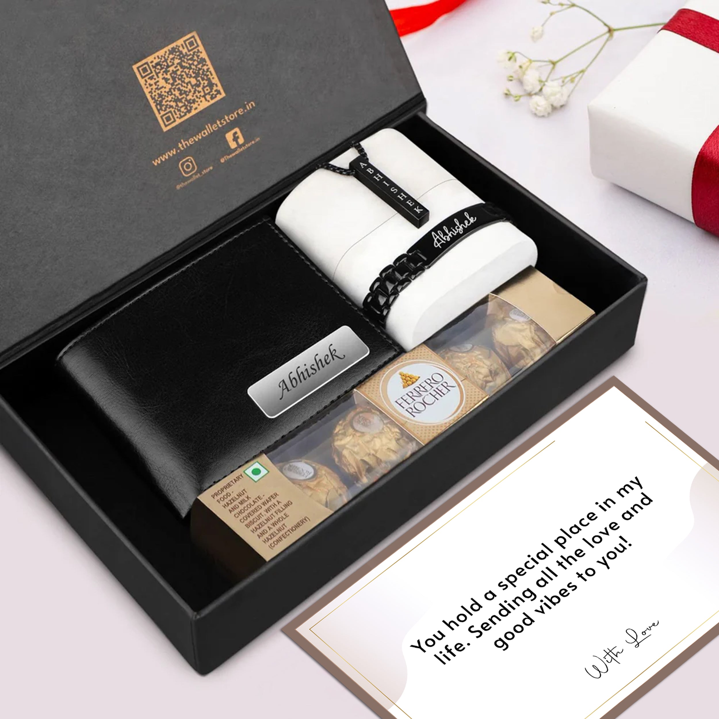 Personalized Golden Moments Wallet, Bracelet & Necklace with Chocolates Gift Set