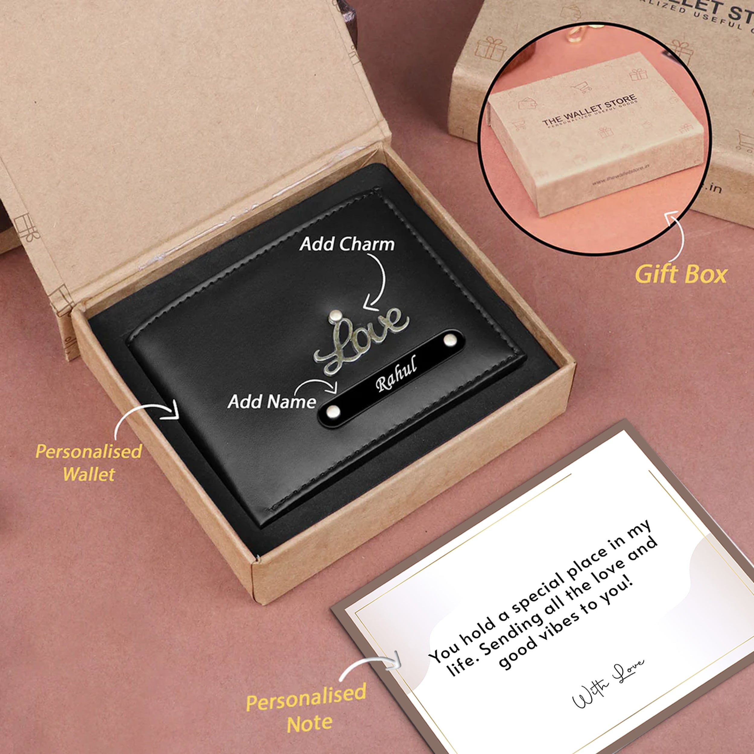 Personalized Leather Wallet With Name & Charm For Men