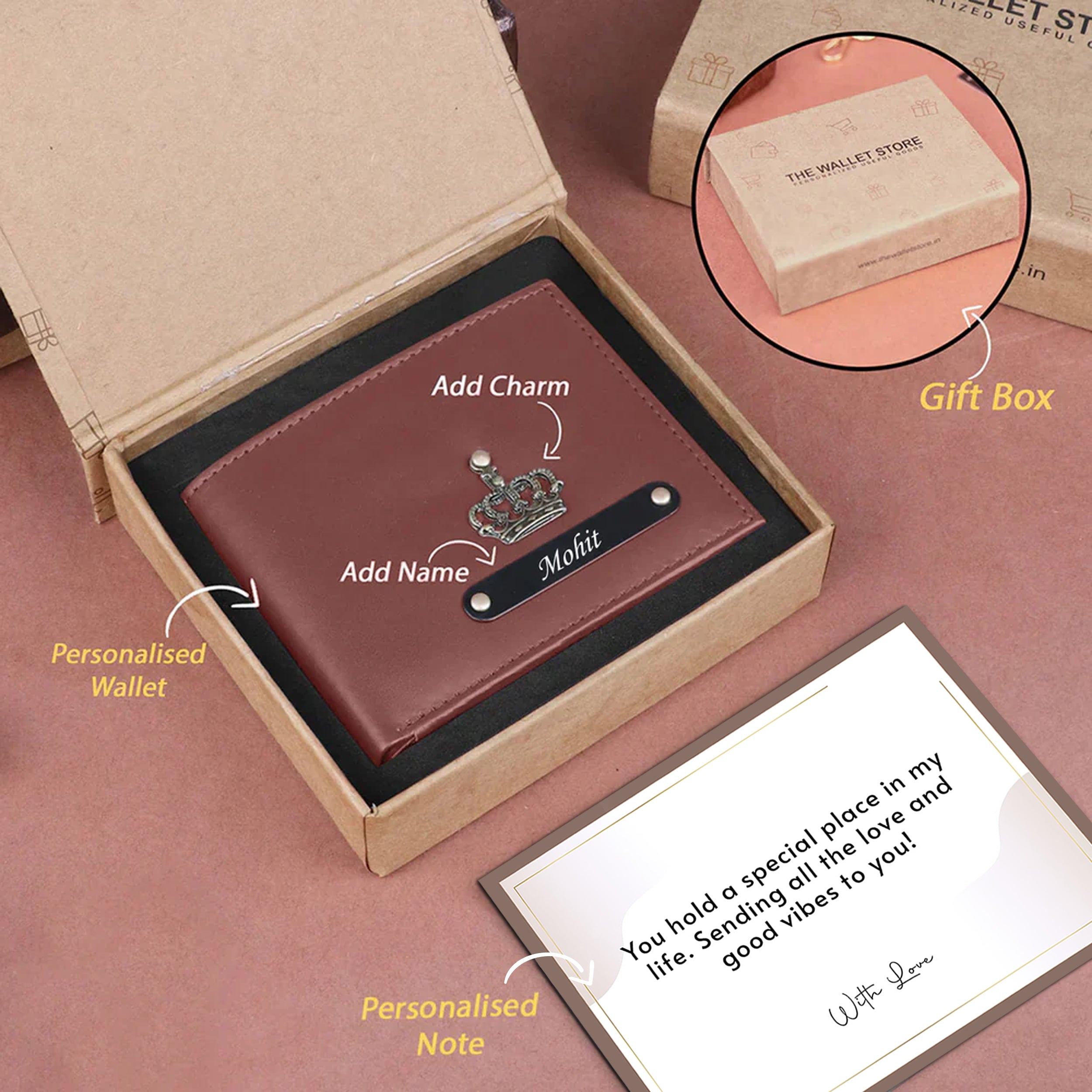 Personalized Leather Wallet With Name & Charm For Men