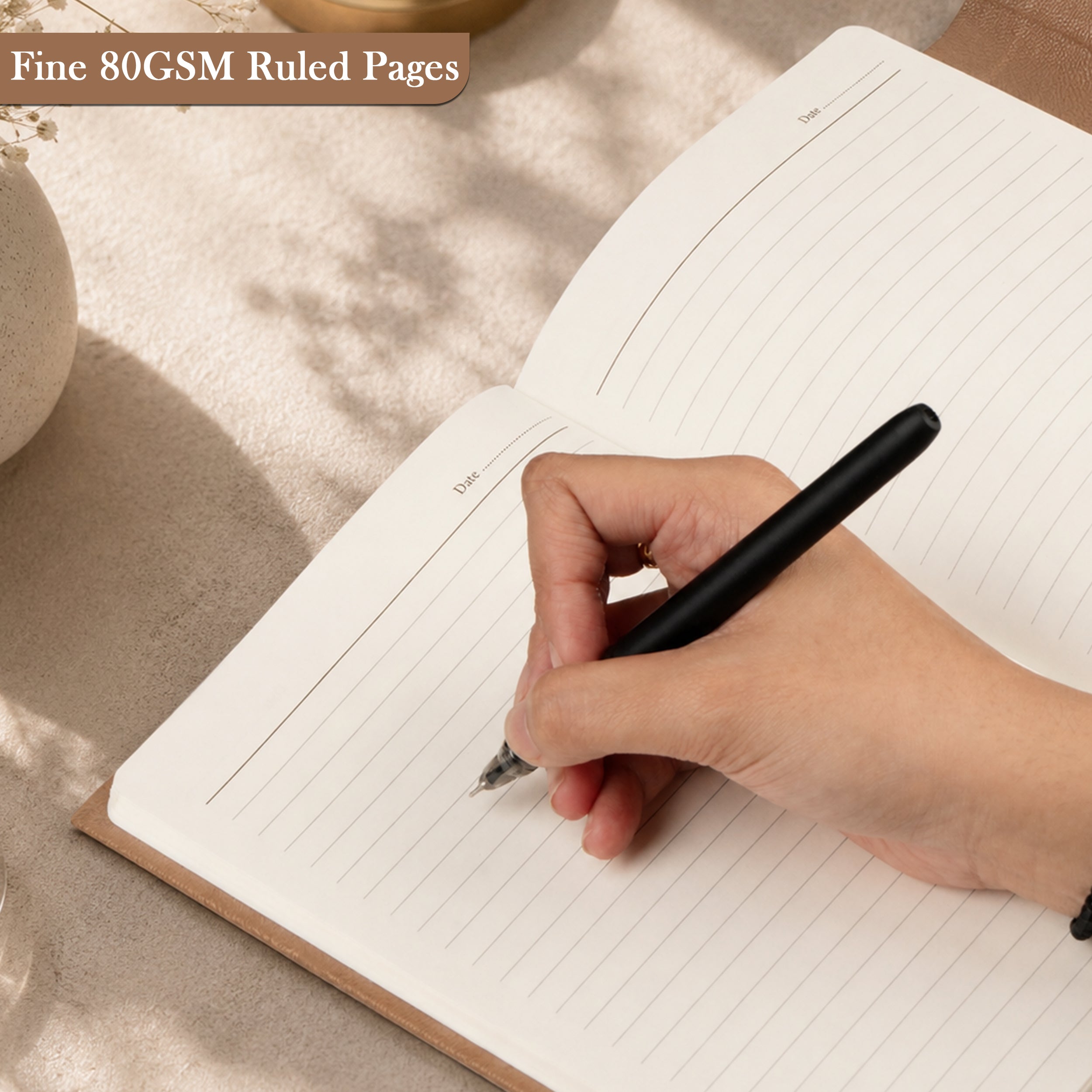 Monarch Personalized A5 Leatherette Diary & Pen Set - Beige