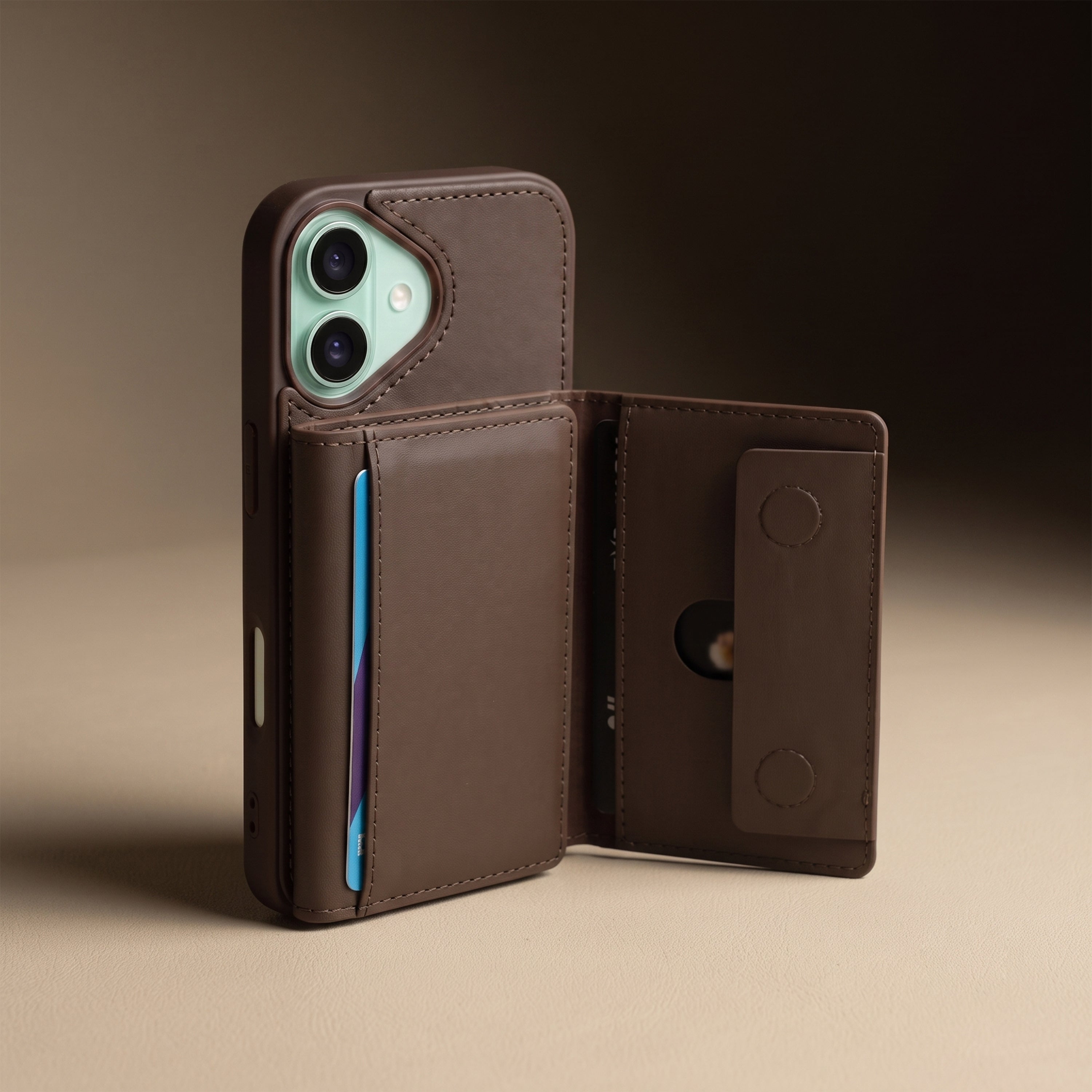 iPhone 16 Magnetic Case with Detachable Cardholder - Brown