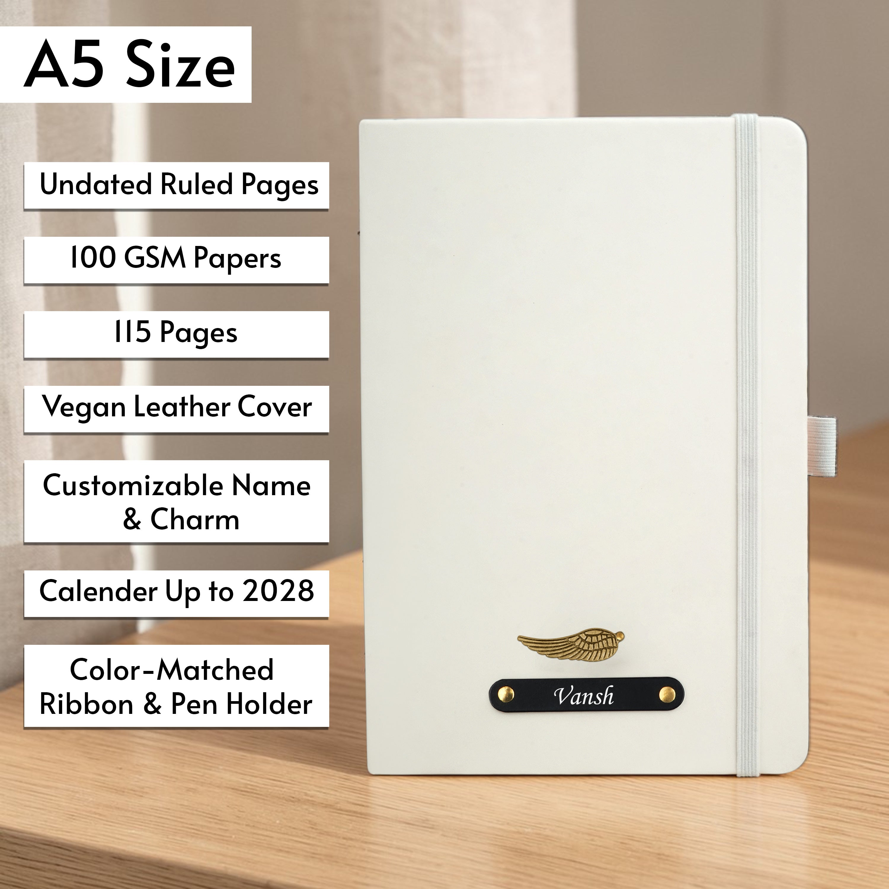 Personalized Inkspire Diary With Name & Charm - White