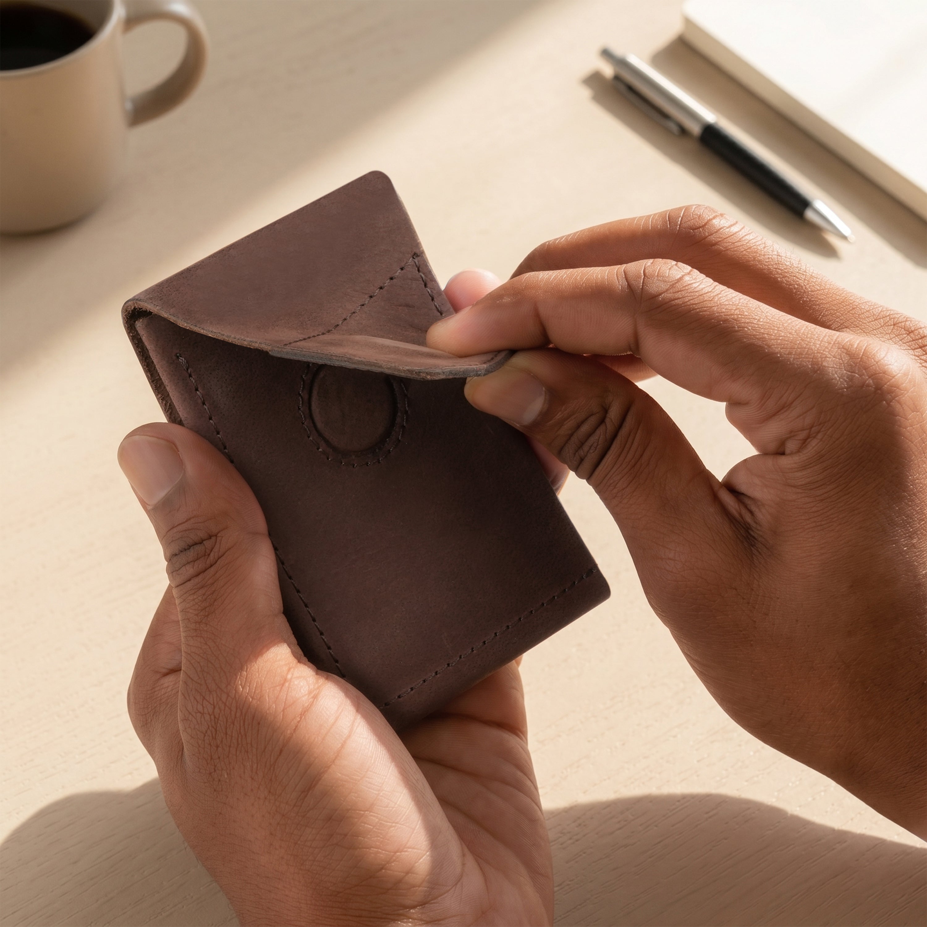 Flip Genuine Leather Wallet With Magnetic Closure - Brown