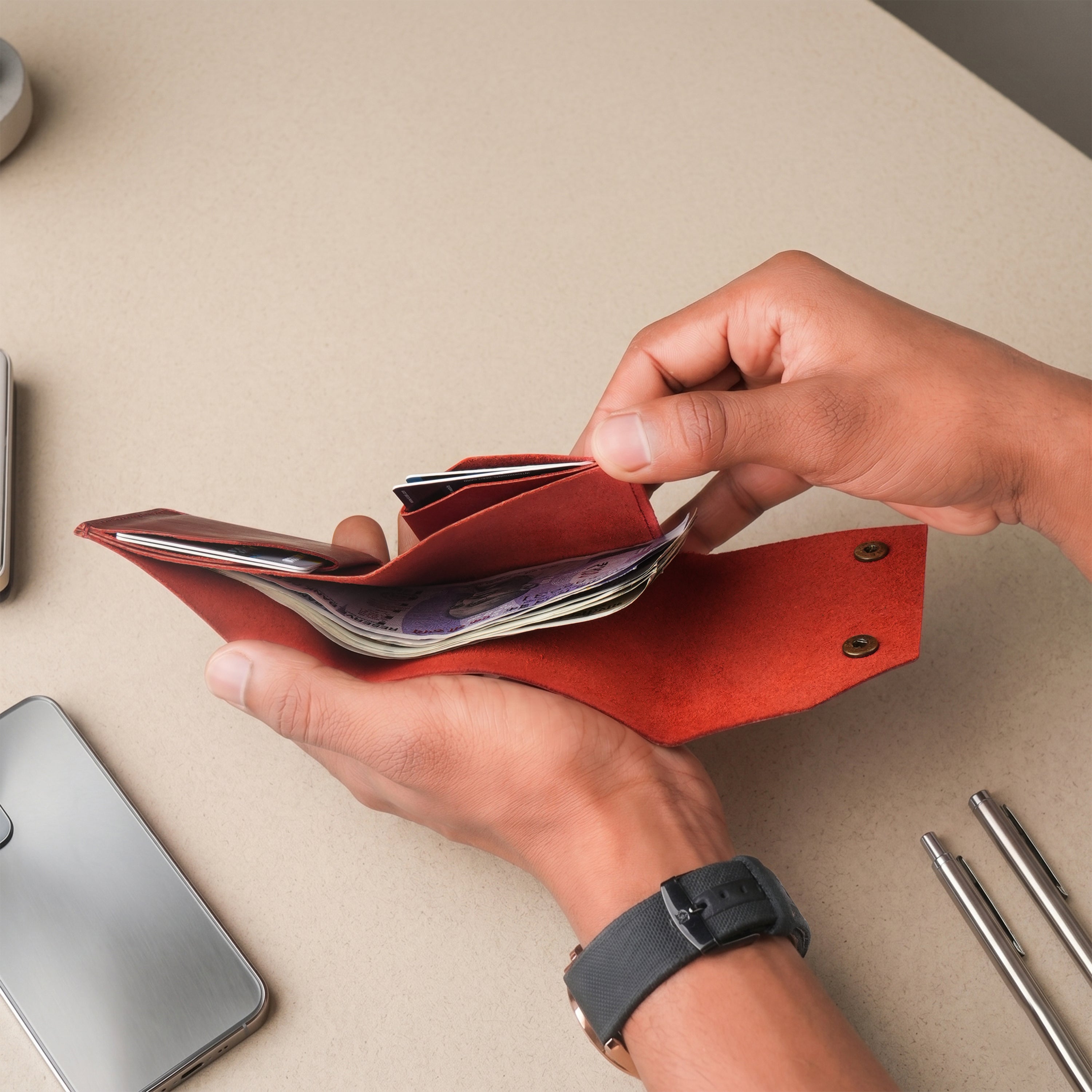 Snapper Minimalist Genuine Leather Wallet - Red