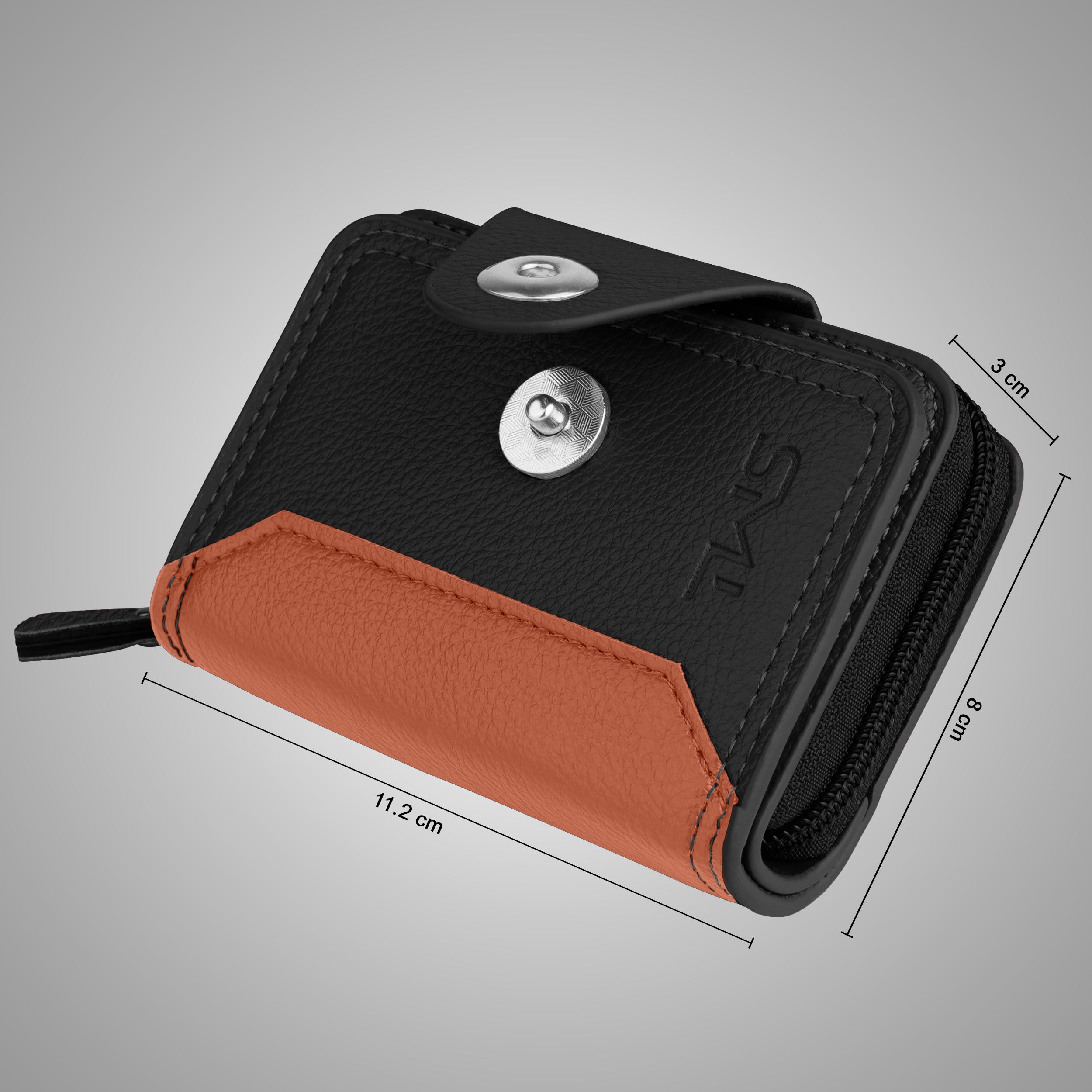 Secure Mate Vegan Leather Zipper Wallet - Black Tan