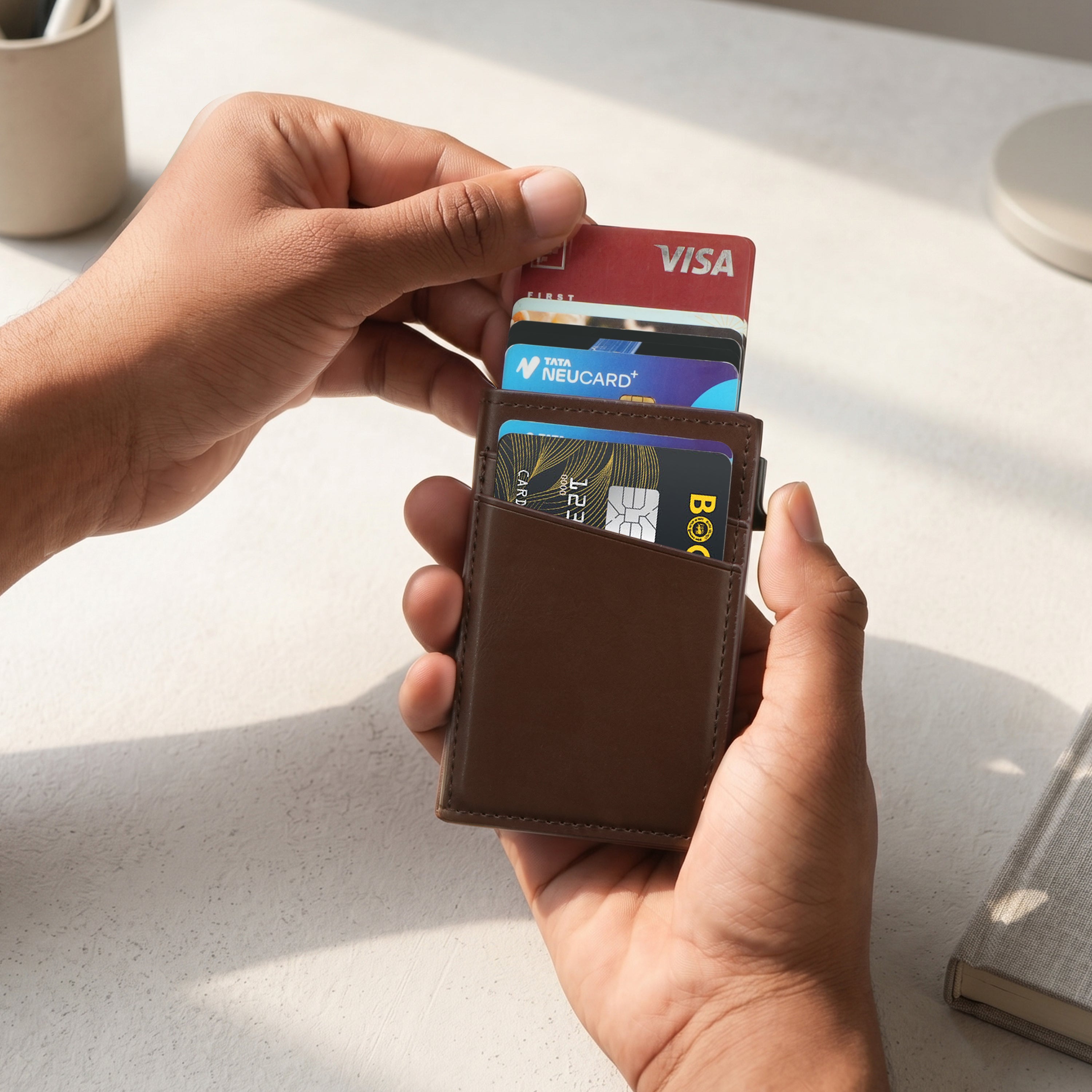 Aero Vault RFID Protected Pop-Up Cardholder - Brown