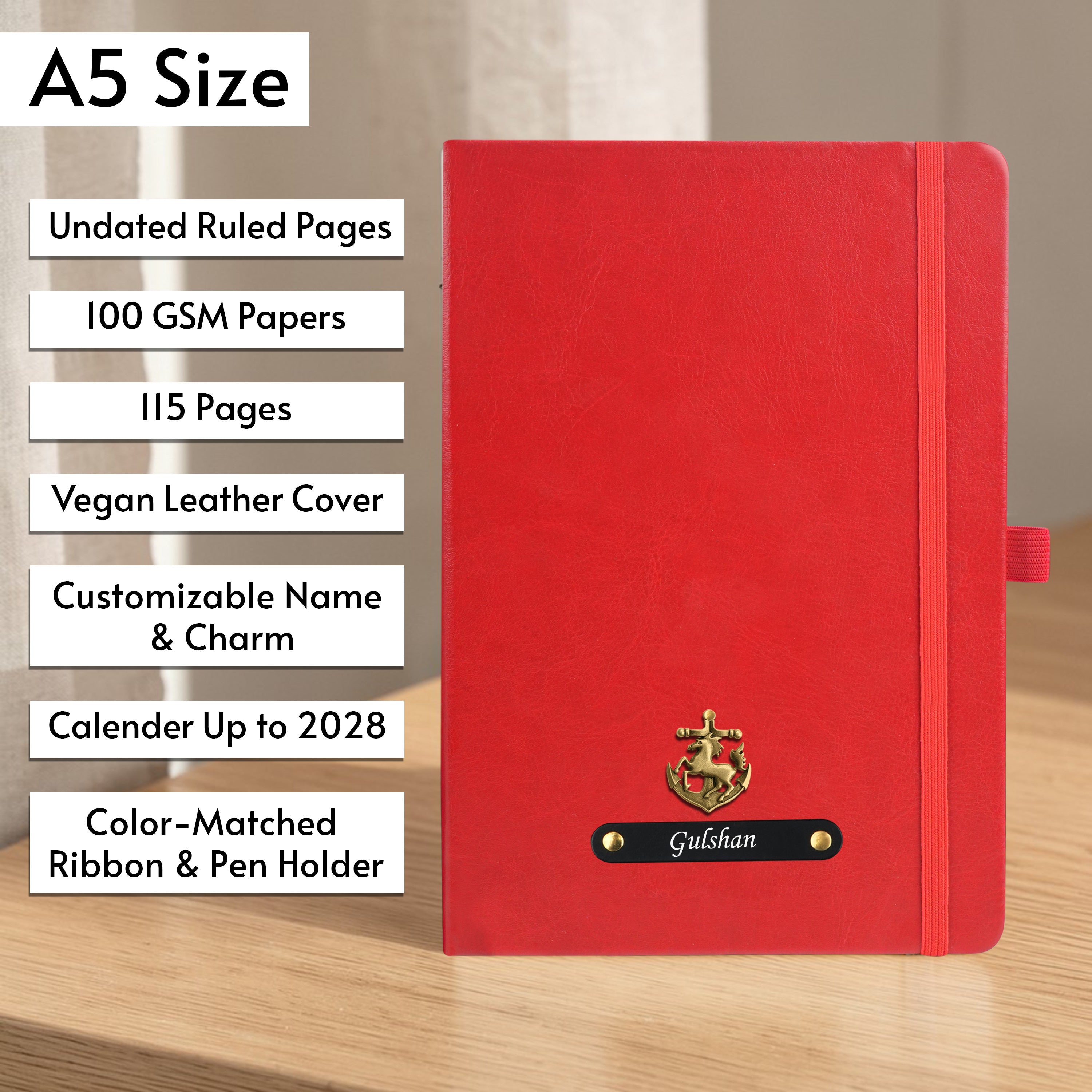 Personalized Inkspire Diary With Name & Charm - Red