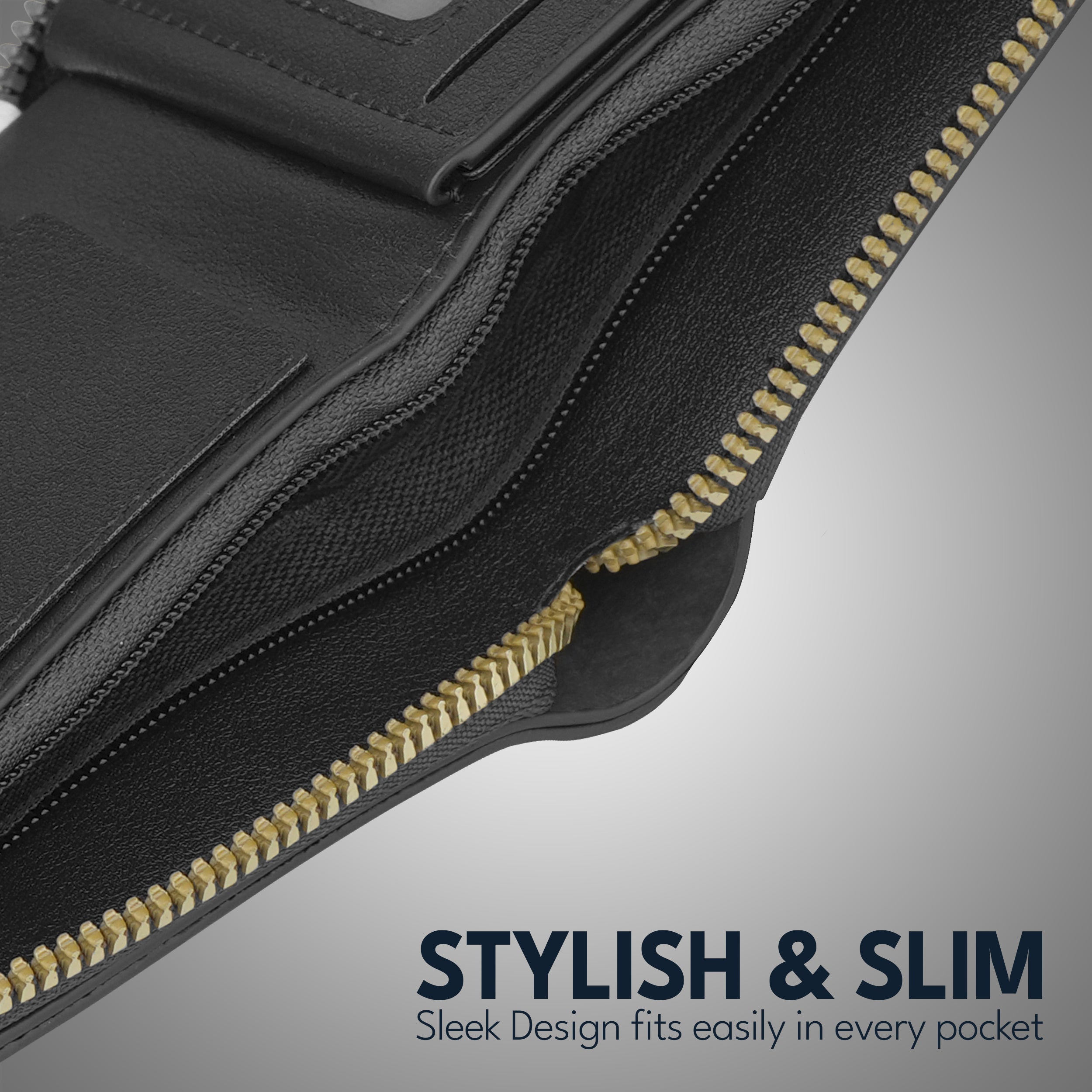 Knight Shield Genuine Leather Zipper Wallet - Black